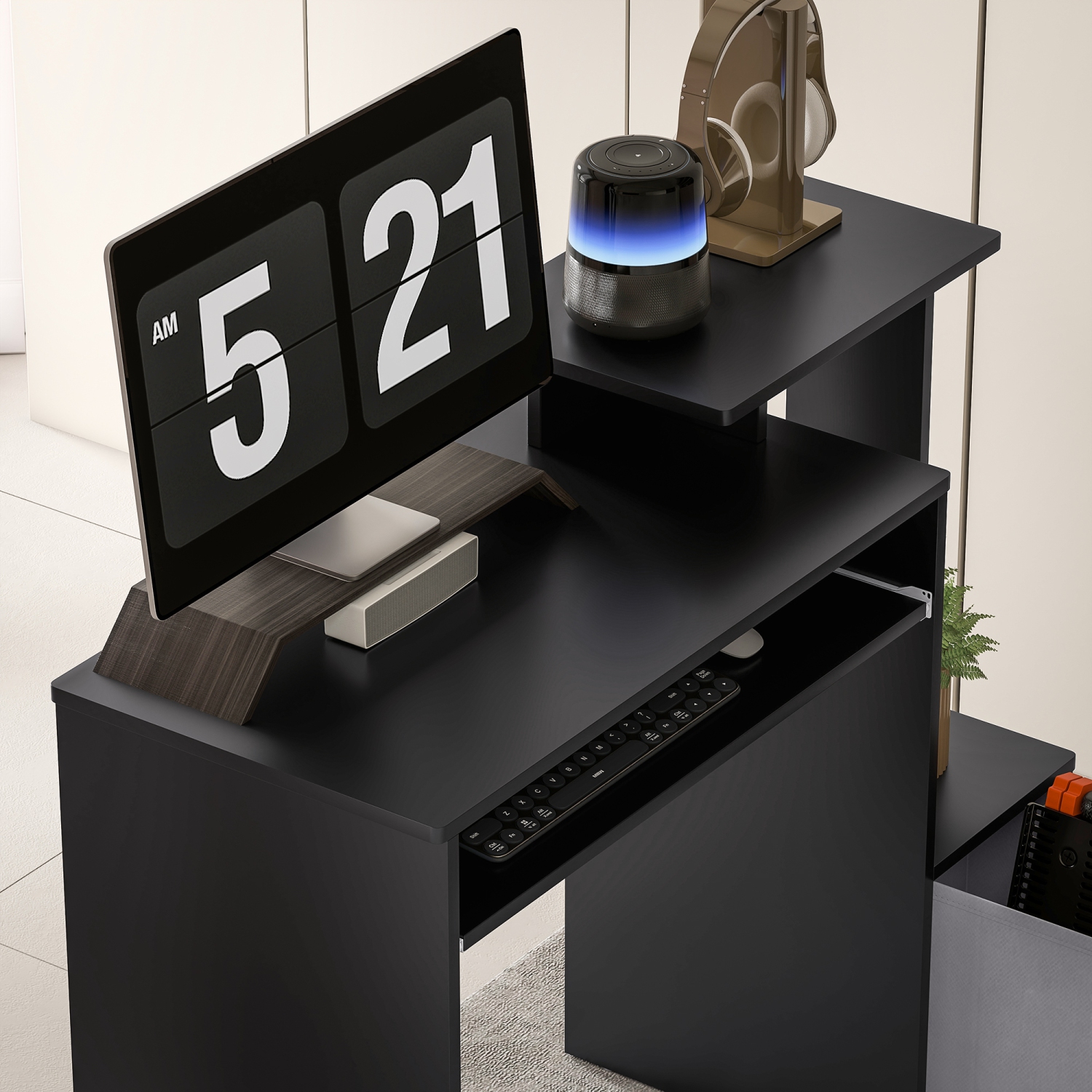 HOMCOM – Bureau d'ordinateur avec plateau coulissant pour clavier, bureau de 39&nbsp;po avec tiroir en tissu et tablettes de rangement, poste