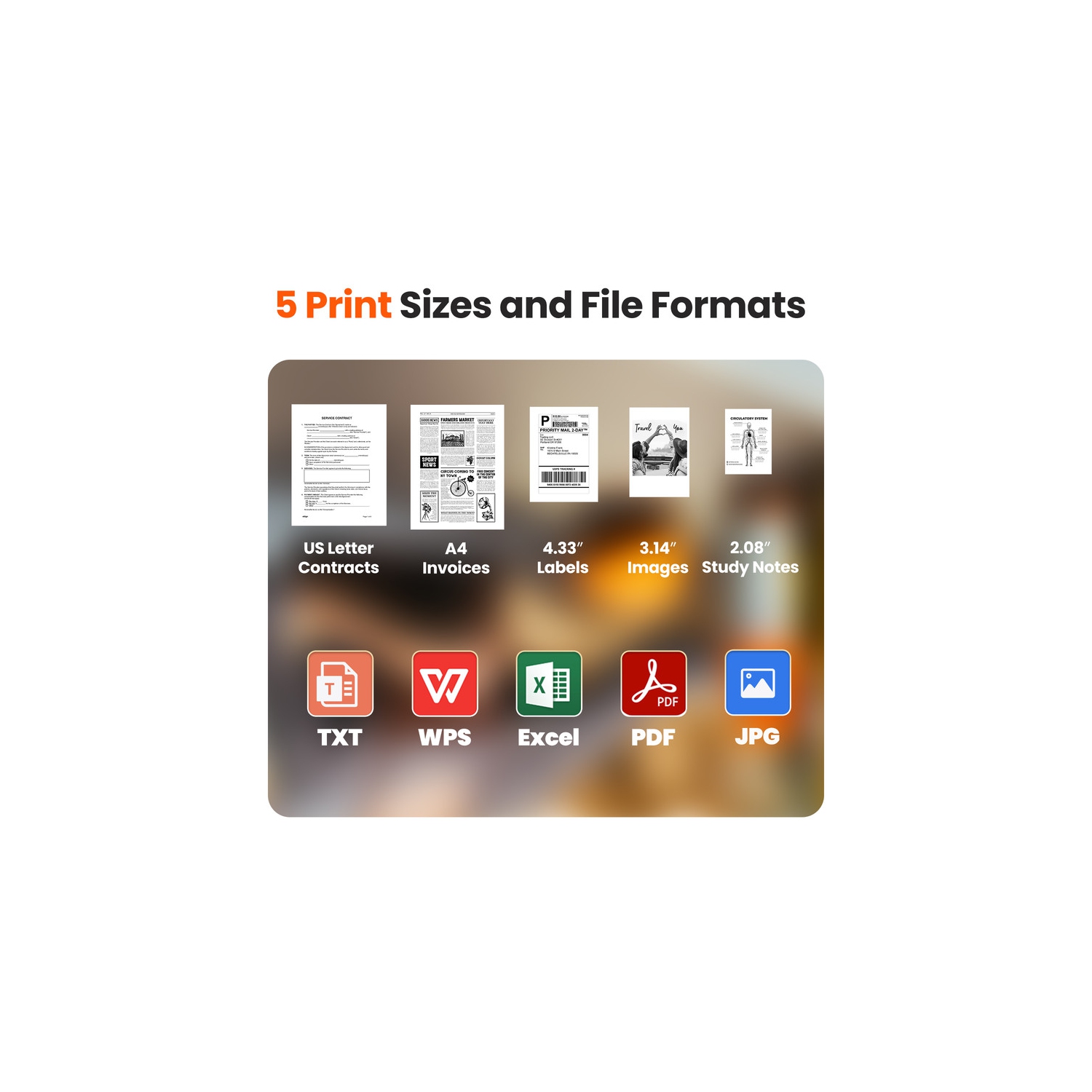 Portable thermal inkless small home office printer wirelessly connects to mobile phones to print documents, with strong compatibility