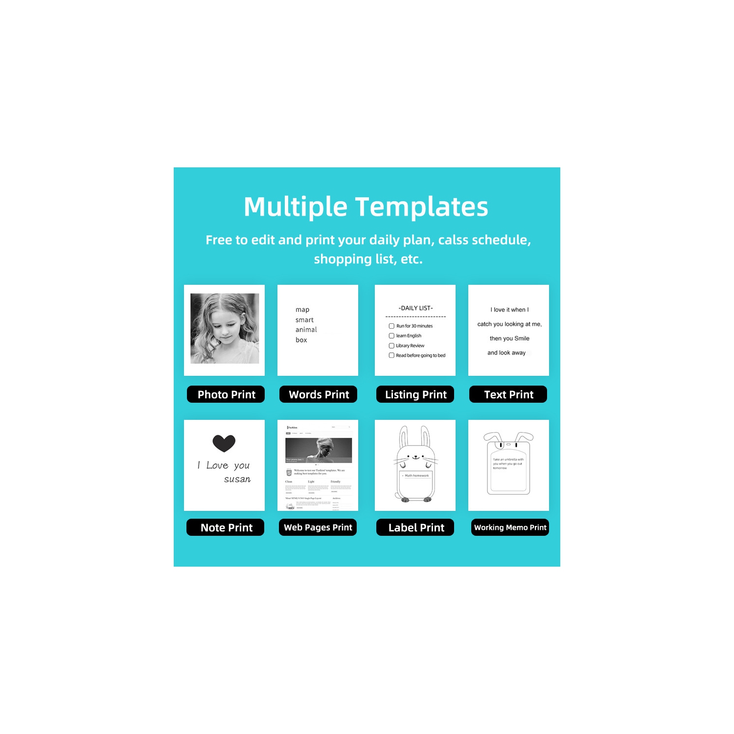 Mini Pocket Printer Thermal Print Bluetooth Connected Photos for iOS and Android, Inkless Sticker Printer - Blue