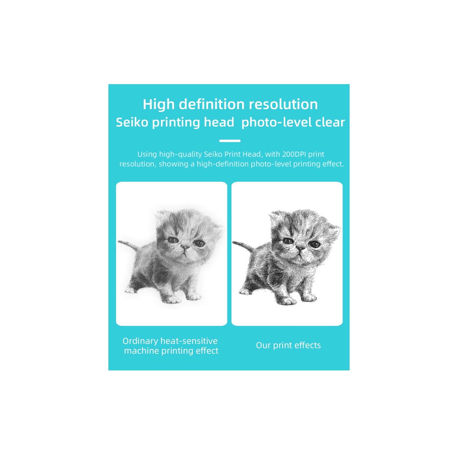 Mini Pocket Printer Thermal Print Bluetooth Connected Photos for iOS and Android, Inkless Sticker Printer - Blue