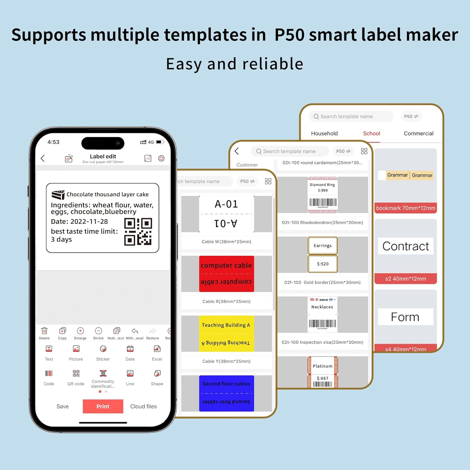 Portable label printer, thermal label machine, barcode label printer, portable wireless label maker - blue