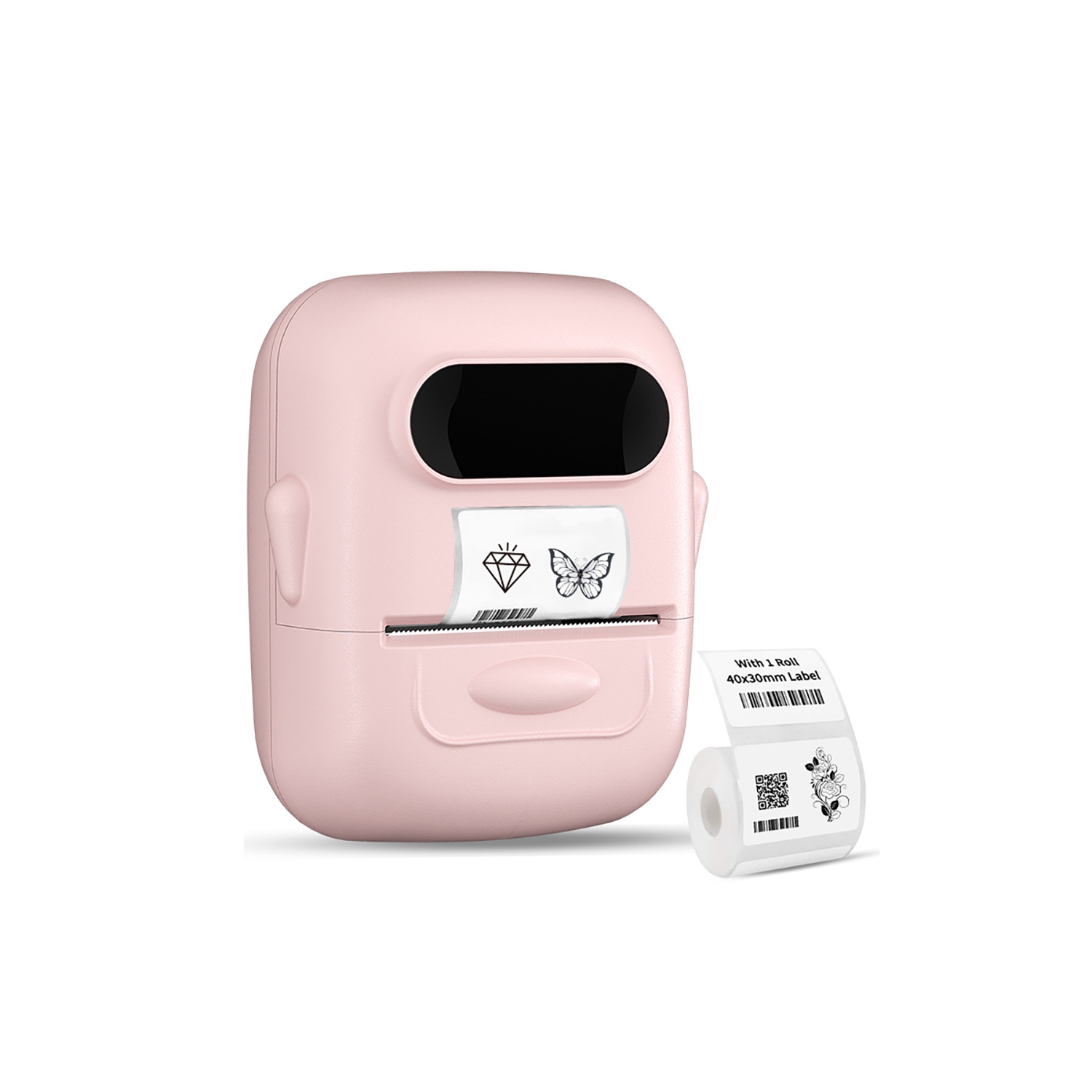 Portable label printer, thermal label machine, barcode label printer, portable wireless label maker - pink