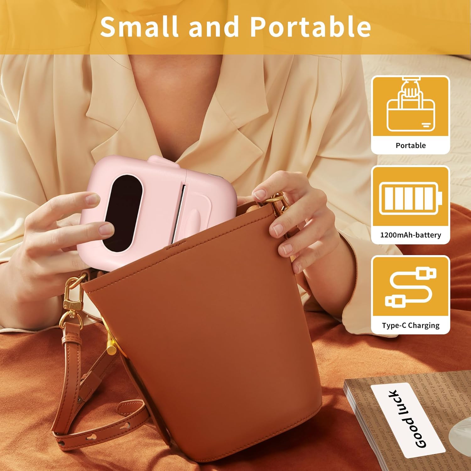 Portable label printer, thermal label machine, barcode label printer, portable wireless label maker - pink