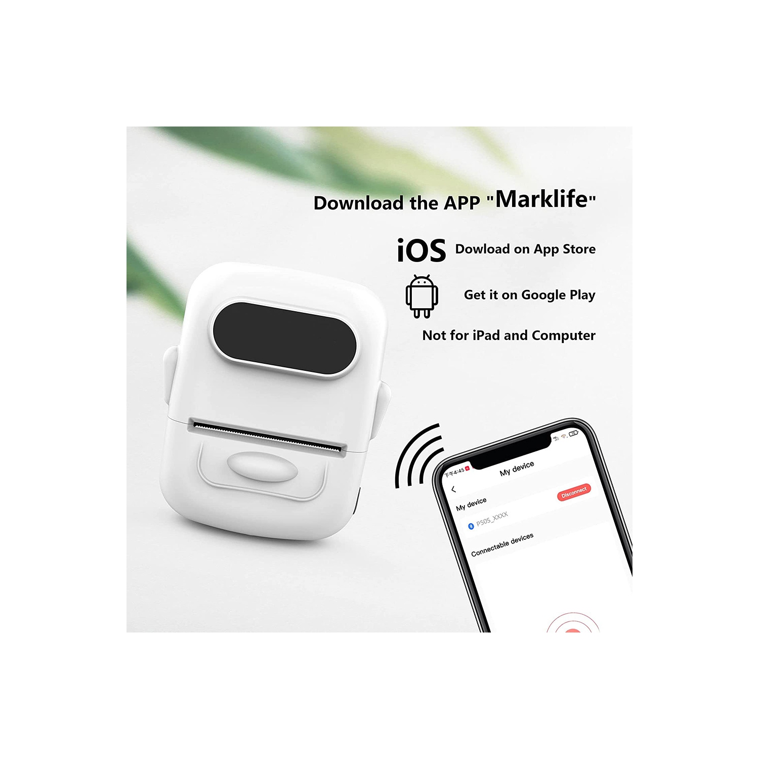 Portable label printer, thermal label machine, barcode label printer, portable wireless label maker - white