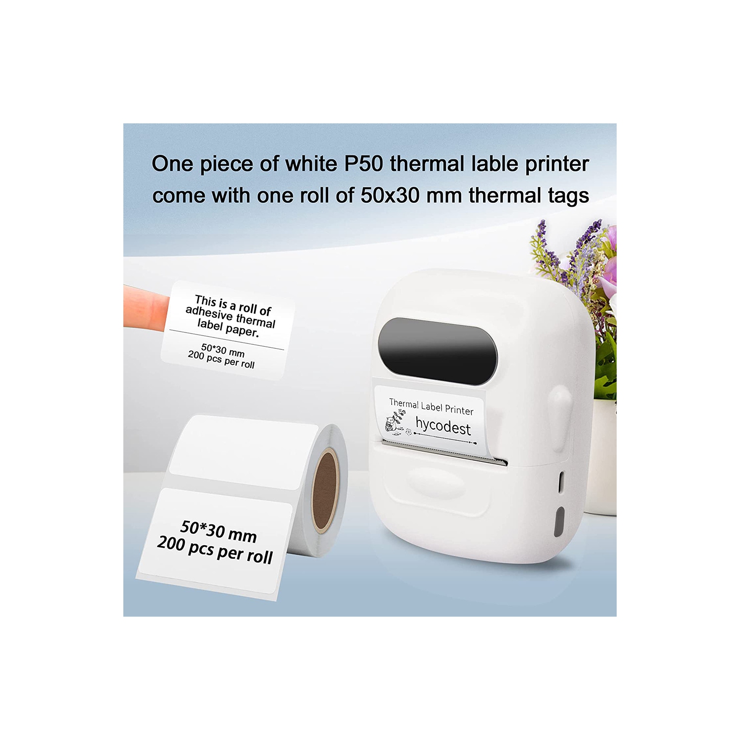 Portable label printer, thermal label machine, barcode label printer, portable wireless label maker - white