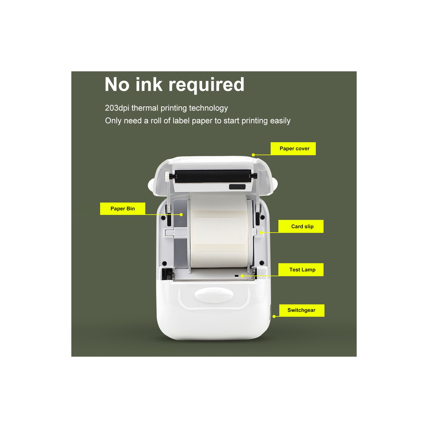 Portable label printer, thermal label machine, barcode label printer, portable wireless label maker - white