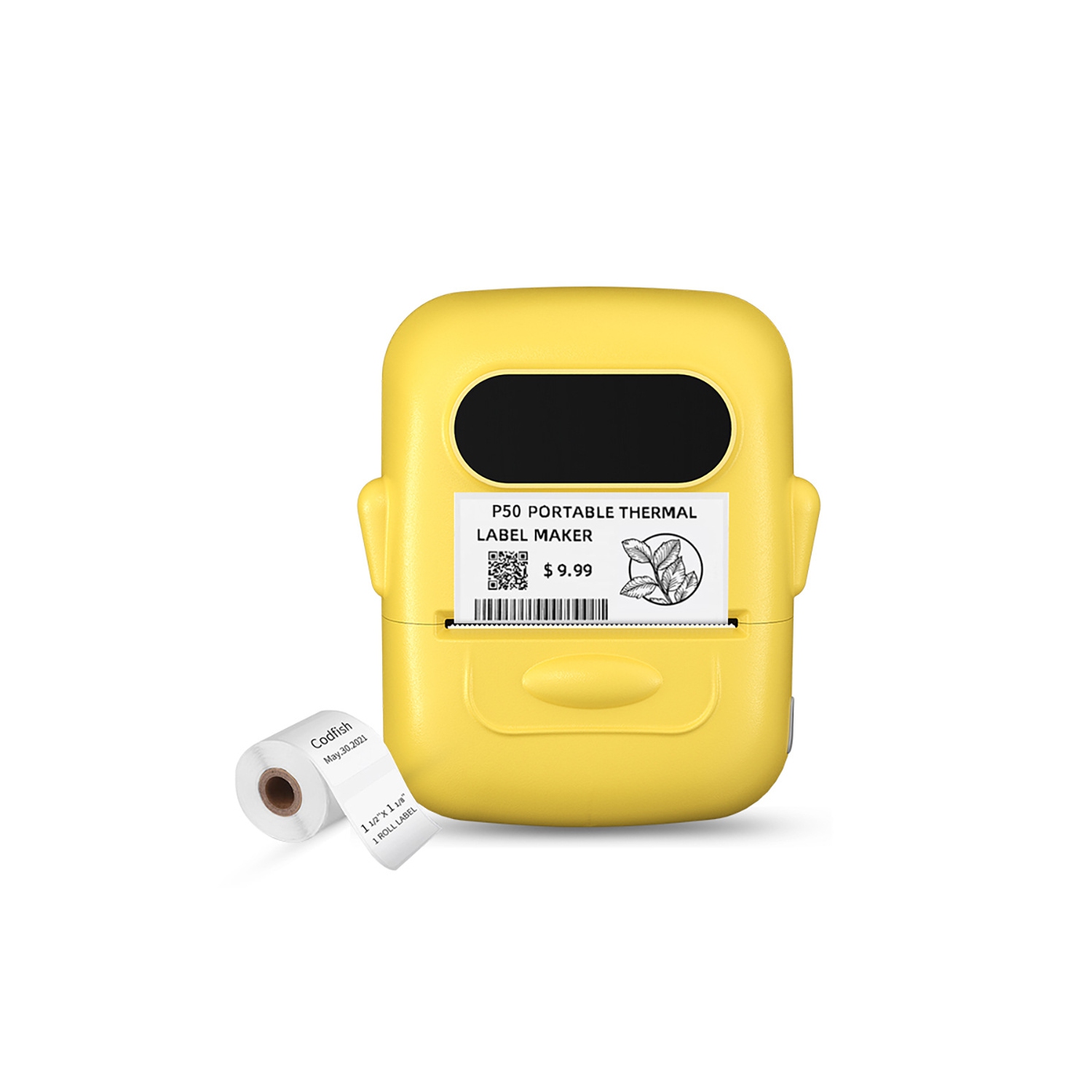 Portable label printer, thermal label machine, barcode label printer, portable wireless label maker - yellow