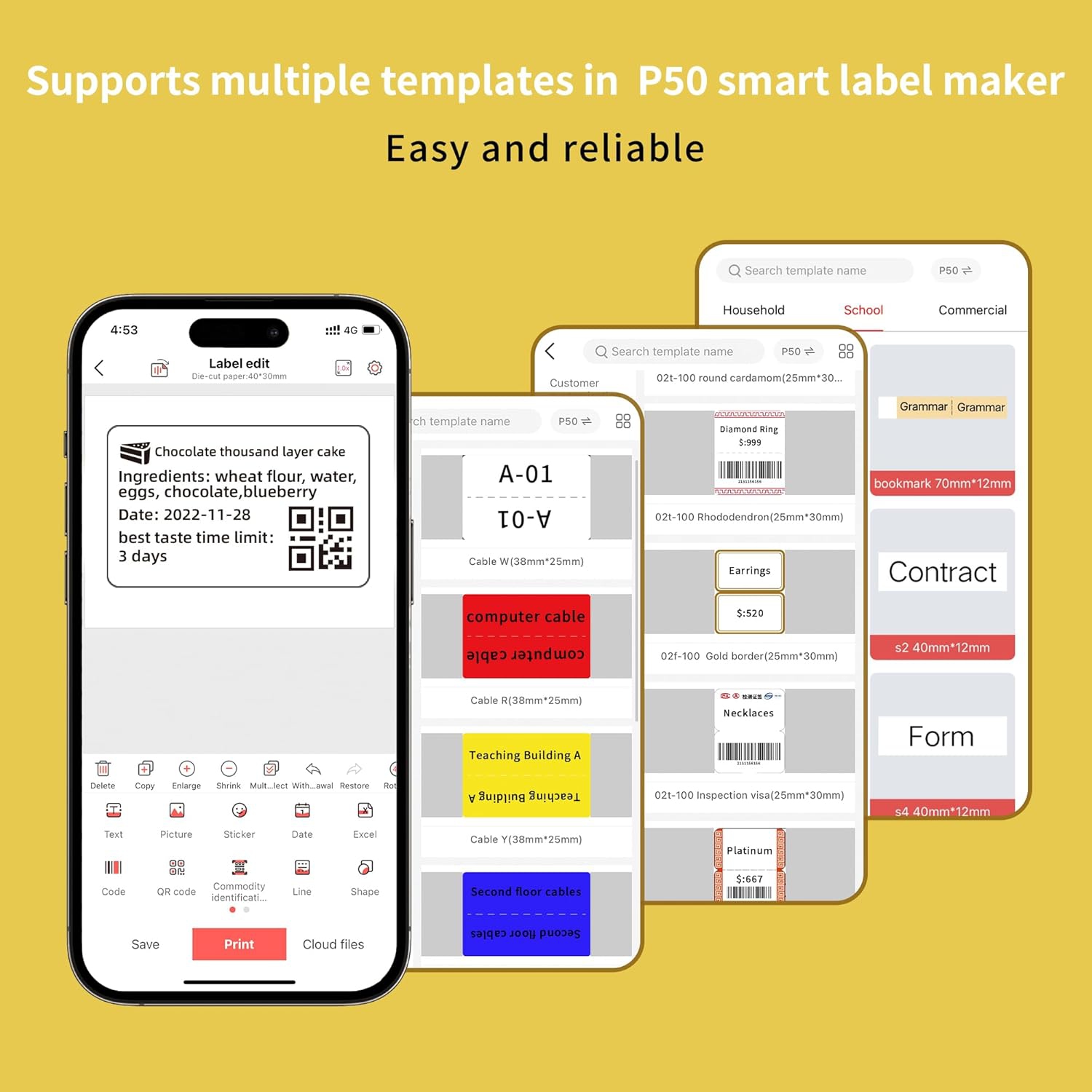 Portable label printer, thermal label machine, barcode label printer, portable wireless label maker - yellow