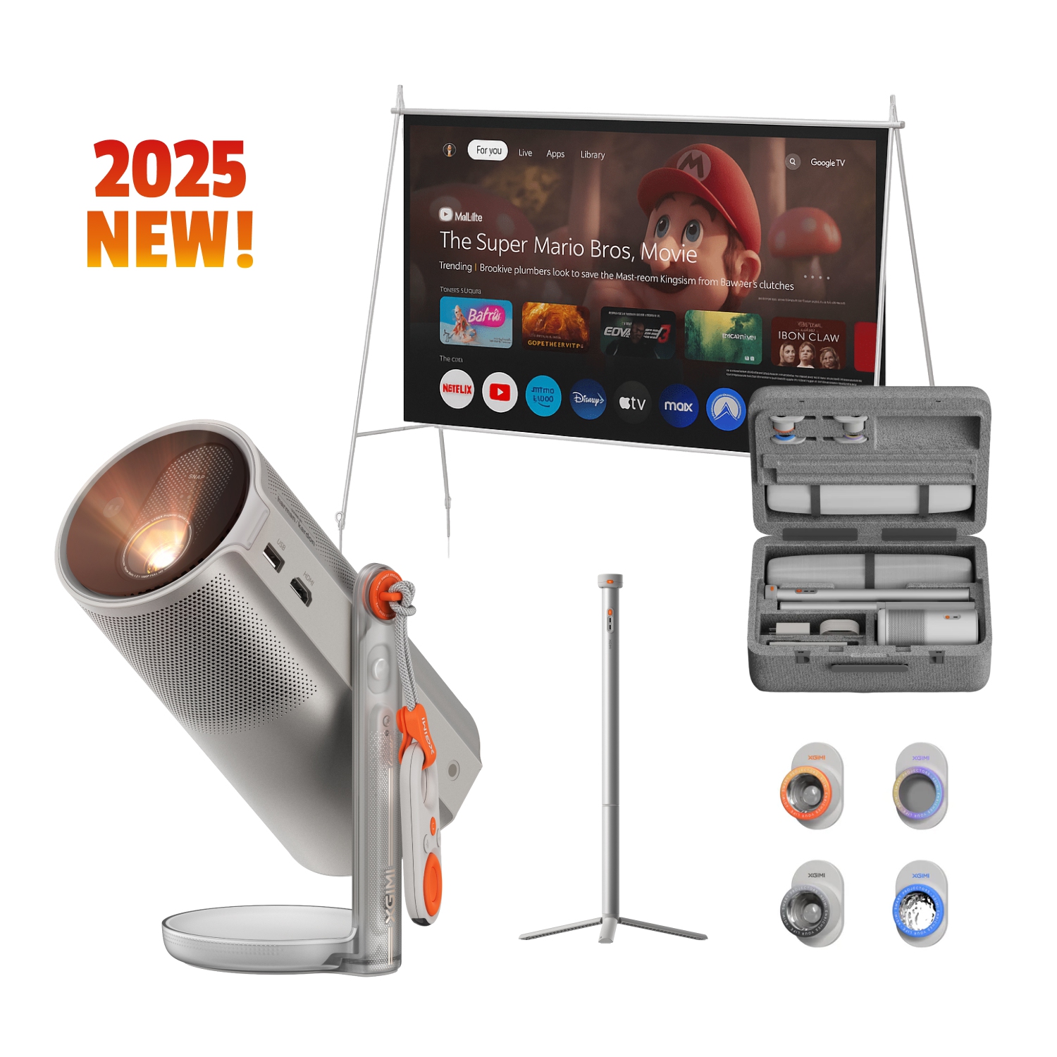 XGIMI MoGo 4 Projecteur laser – triple laser, Google TV, compatible Netflix, 1080p, prise en charge 4K, Wi-Fi/BT, batterie 5 h, haut-parleur – avec