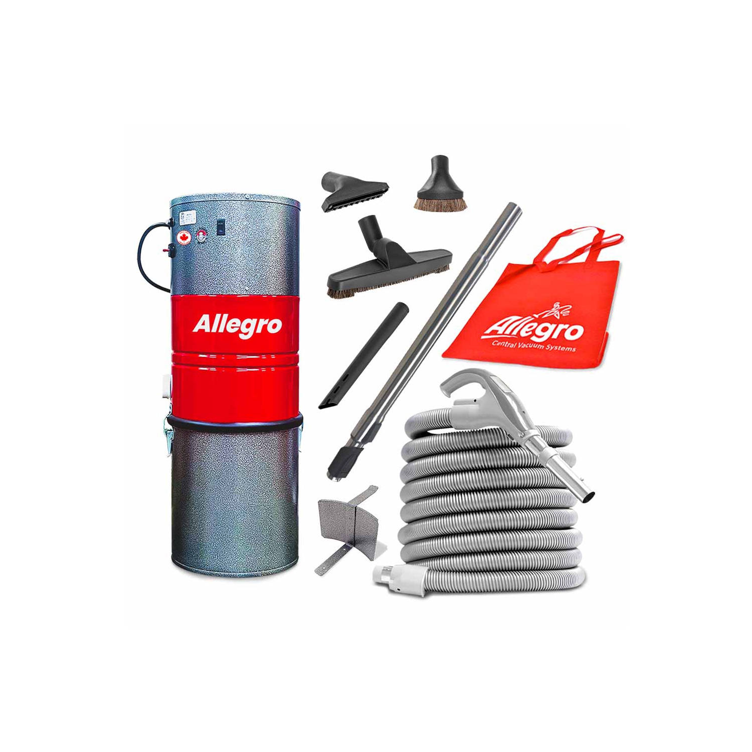 Le puissant système d'aspirateur central ALLEGRO 628 AW - Ensemble d'accessoires de plancher nus de luxe 40&nbsp;pi, fabriqué au Canada
