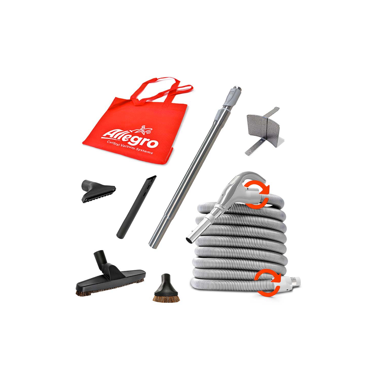 Le puissant système d'aspirateur central ALLEGRO 628 AW - Ensemble d'accessoires de plancher nus de luxe 40&nbsp;pi, fabriqué au Canada