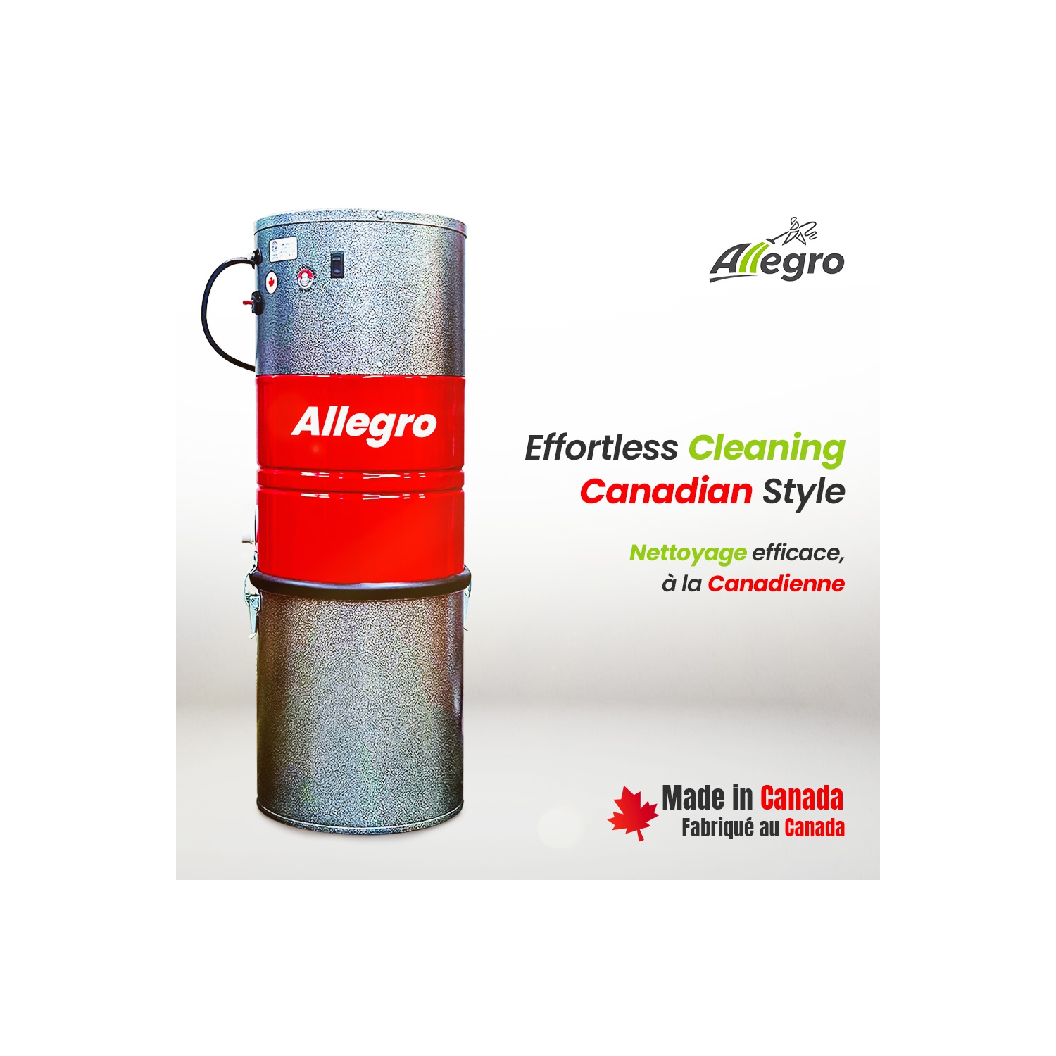 Le puissant système d'aspirateur central ALLEGRO 628 AW – Trousse d'accessoires électriques de luxe 30 pi, fabriquée au Canada
