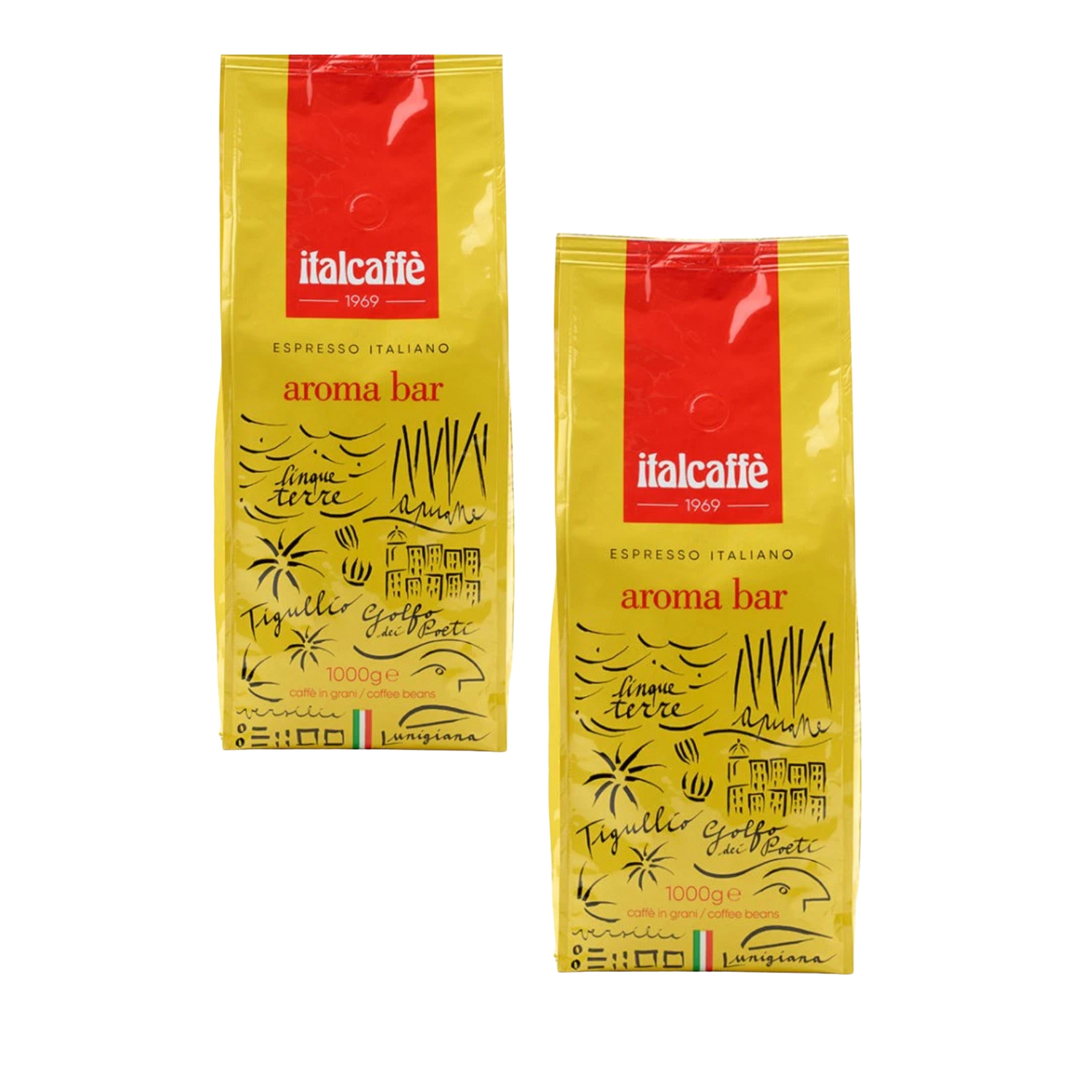 Italcaffe Aroma Bar Italian Coffee Beans – 2 x 1000g – Whole Bean Espresso – Bold and Aromatic Blend – Medium-Dark Roast