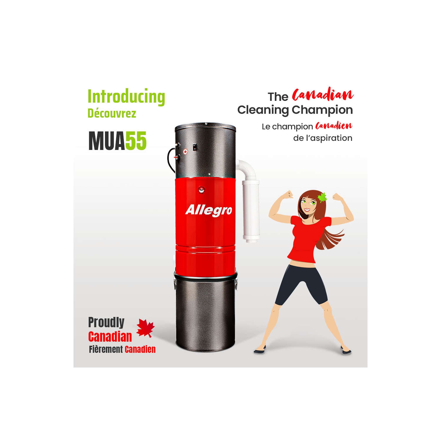 ALLEGRO POWERHOUSE PRO Central Vacuum-625AW-165" Waterlift-30ft Deluxe Hardwood Accessory Kit-Made in Canada