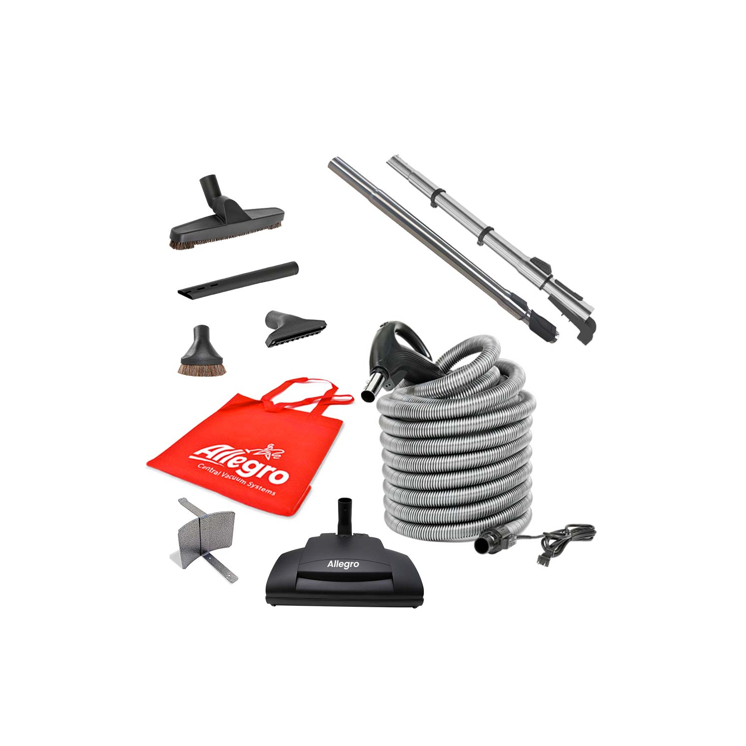 Le puissant système d'aspirateur central ALLEGRO 655 AW-30&nbsp;pi de luxe avec tête motorisée allemande et accessoires électriques fabriqués au