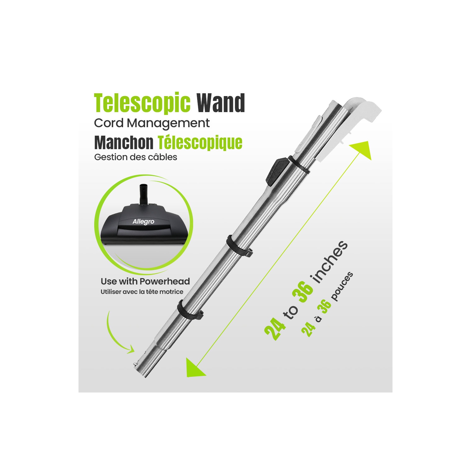 Le puissant système d'aspirateur central ALLEGRO 655 AW-30&nbsp;pi de luxe avec tête motorisée allemande et accessoires électriques fabriqués au