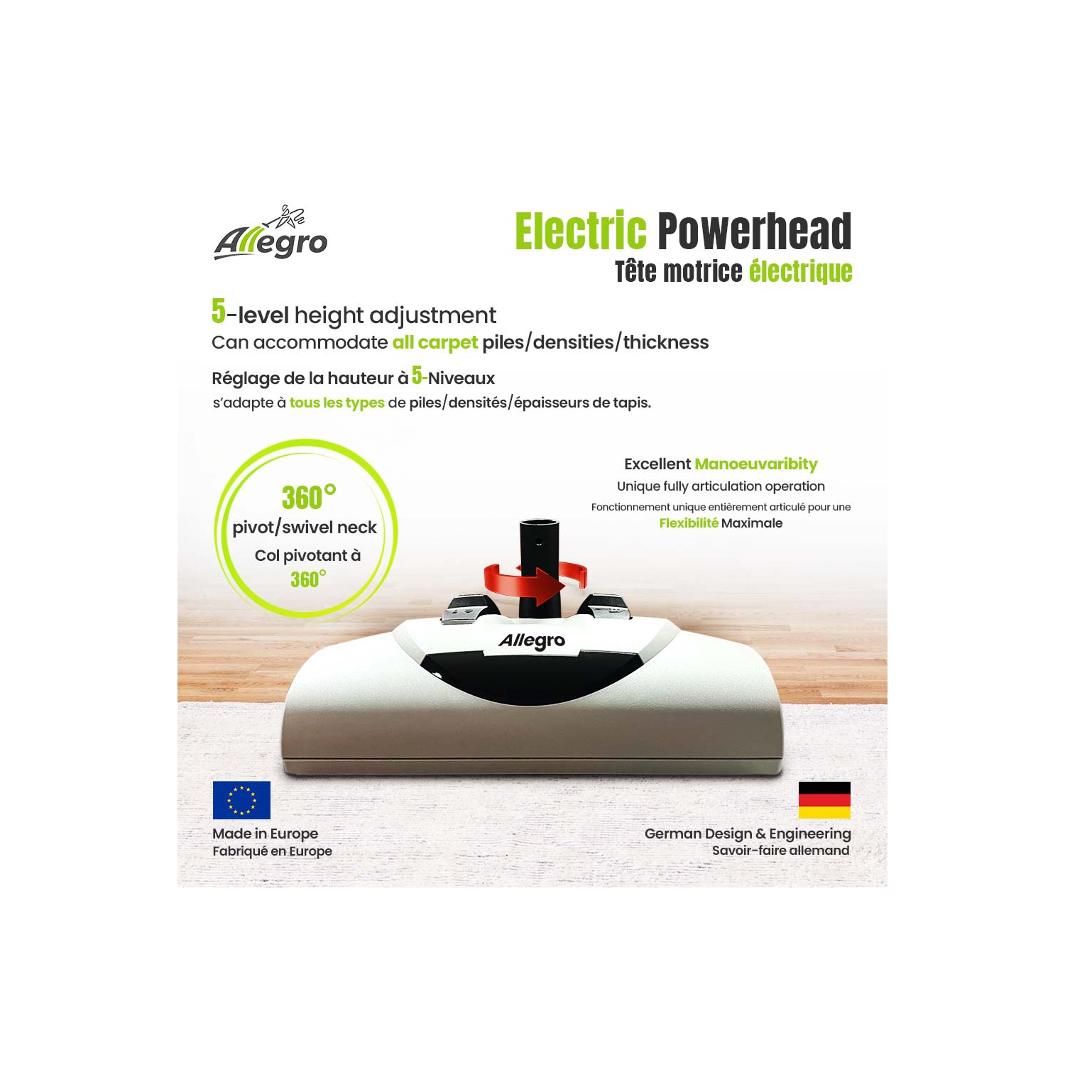 ALLEGRO POWERHOUSE PRO Central Vacuum-625AW-165" Waterlift-30ft European Powerhead and Electric Accessory Kit-Made in Canada
