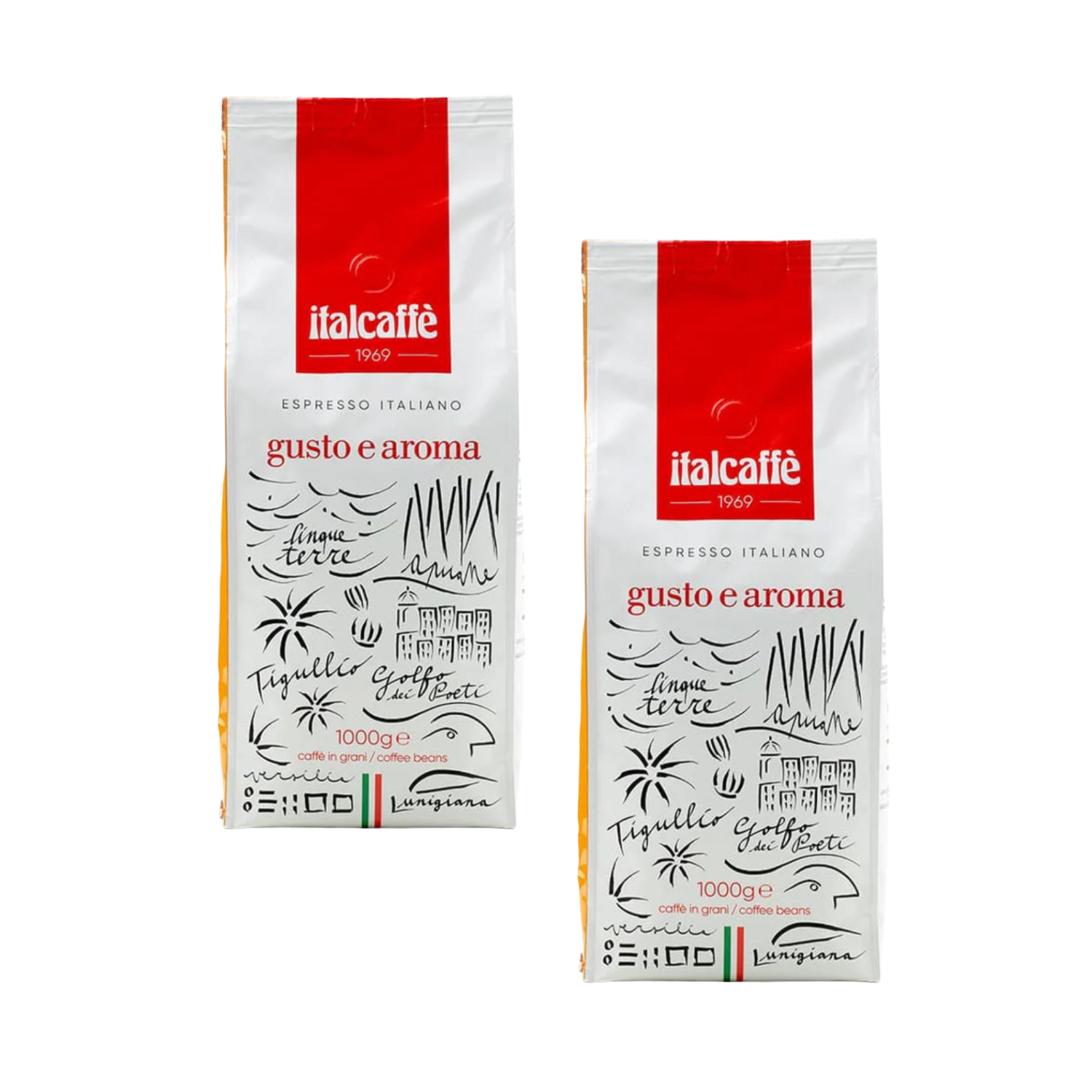 Italcaffe Gusto e Aroma Coffee Beans – 2 x 1000g – Full-Bodied Italian Espresso – Whole Bean Medium Roast – Smooth and Aromatic