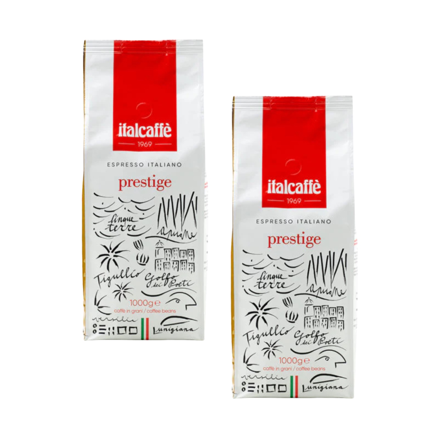 Italcaffe Prestige Espresso Coffee Beans – 2 x 1000g – Premium Italian Roast – Balanced Body & Refined Aroma – Whole Bean – 2kg Total