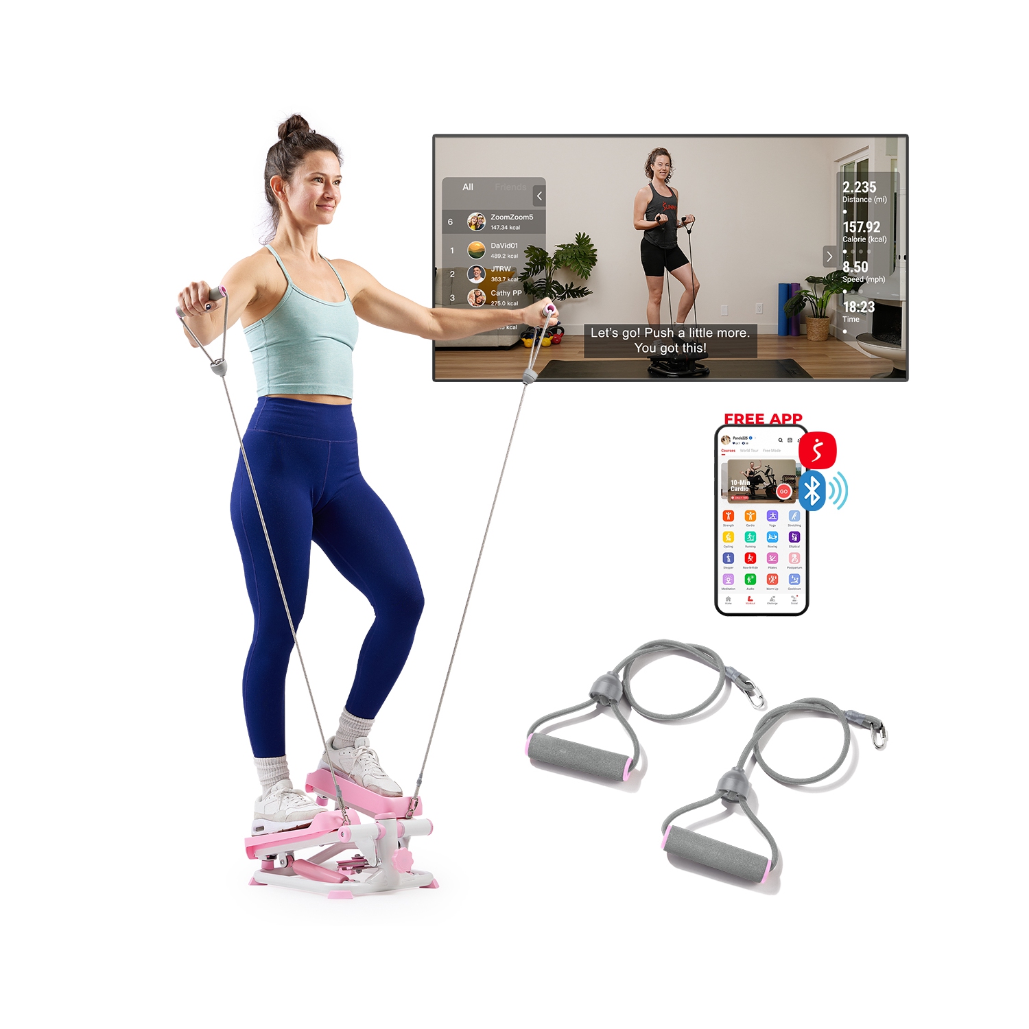 Simulateur d'escalier intelligent rose Total Body de Sunny Health & Fitness - P2000 SMART
