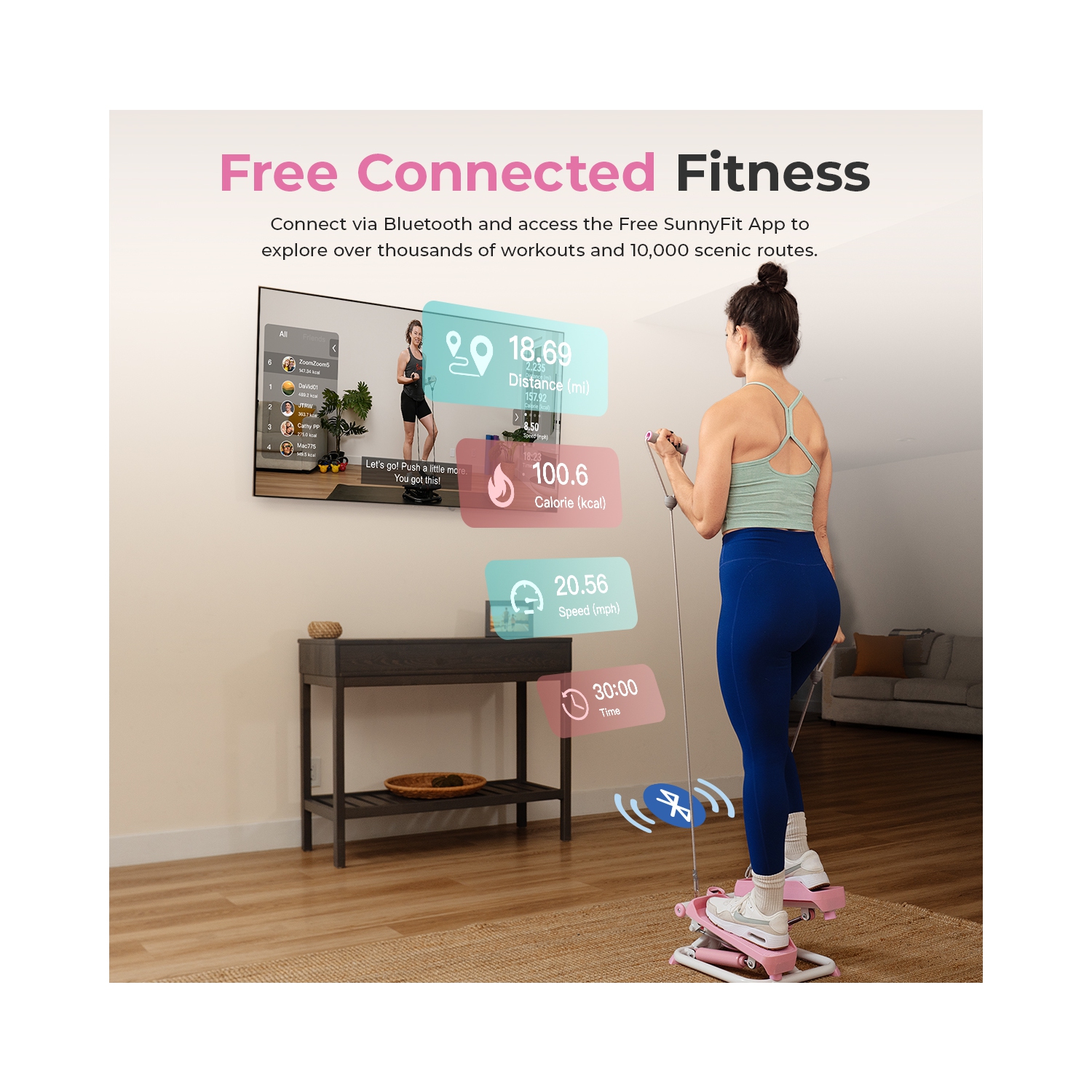 Simulateur d'escalier intelligent rose Total Body de Sunny Health & Fitness - P2000 SMART