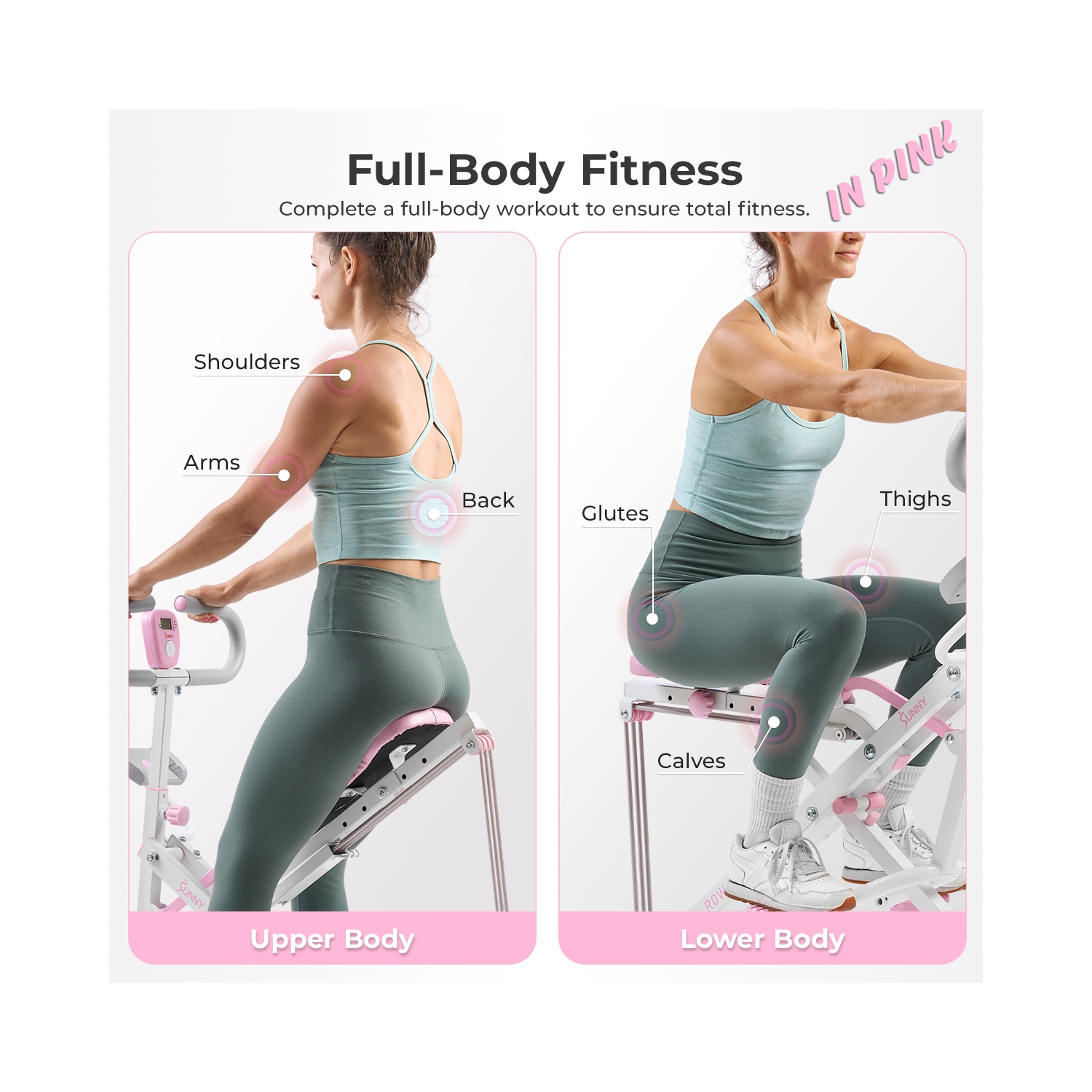 Exerciseur vertical intelligent Row-N-Ride de Sunny Health & Fitness en rose