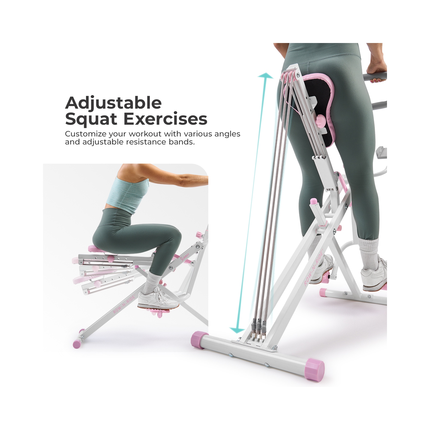 Exerciseur vertical intelligent Row-N-Ride de Sunny Health & Fitness en rose