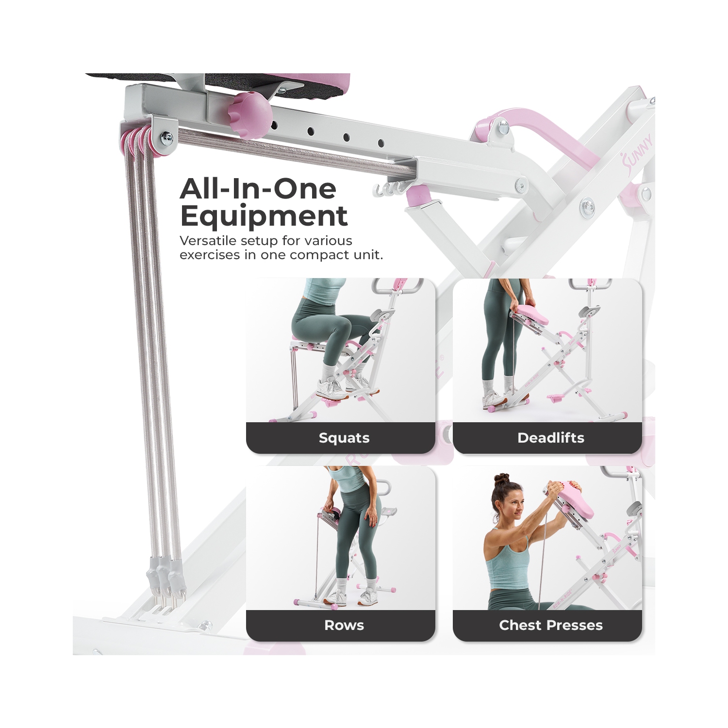 Exerciseur vertical intelligent Row-N-Ride de Sunny Health & Fitness en rose