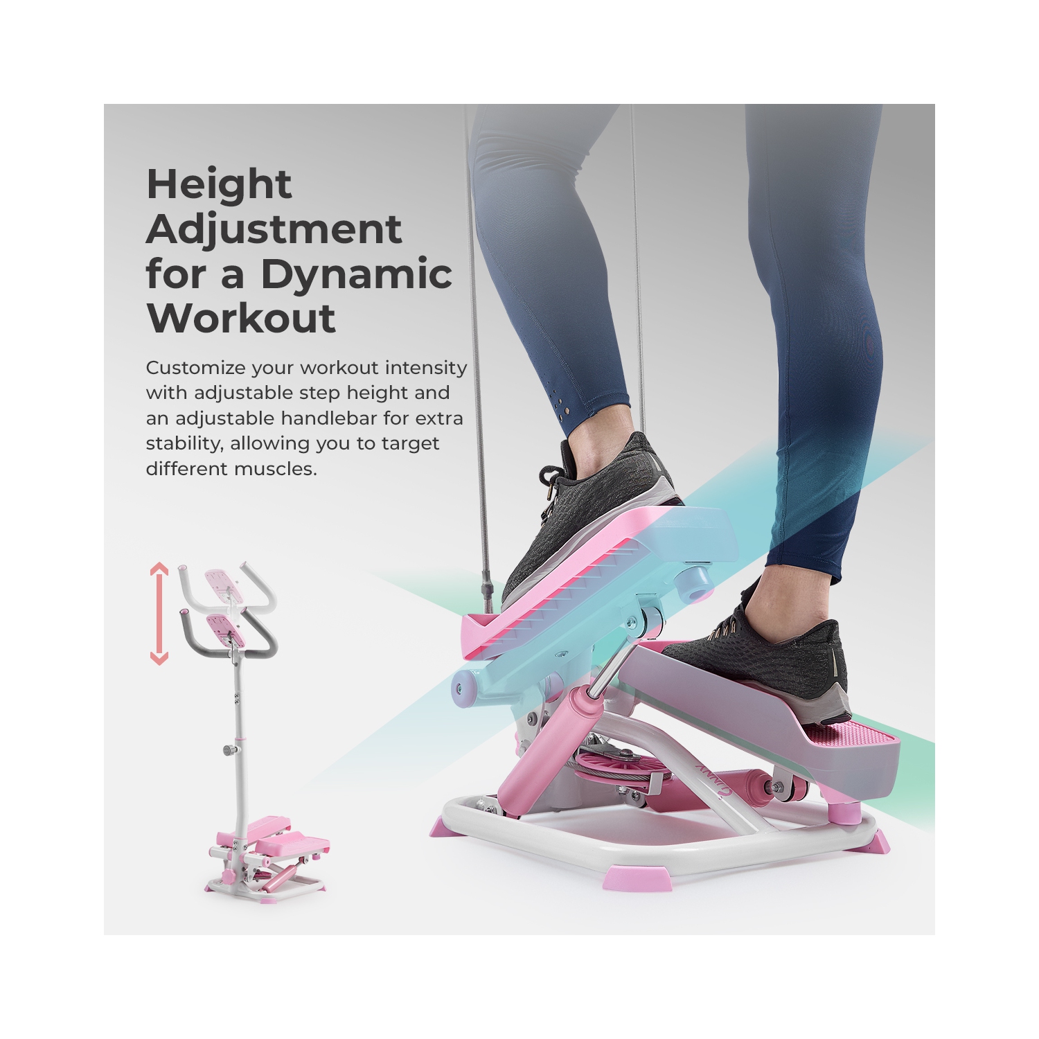 Simulateur d'escalier intelligent rose de Sunny Health & Fitness avec poignées et bandes de résistance - P2410