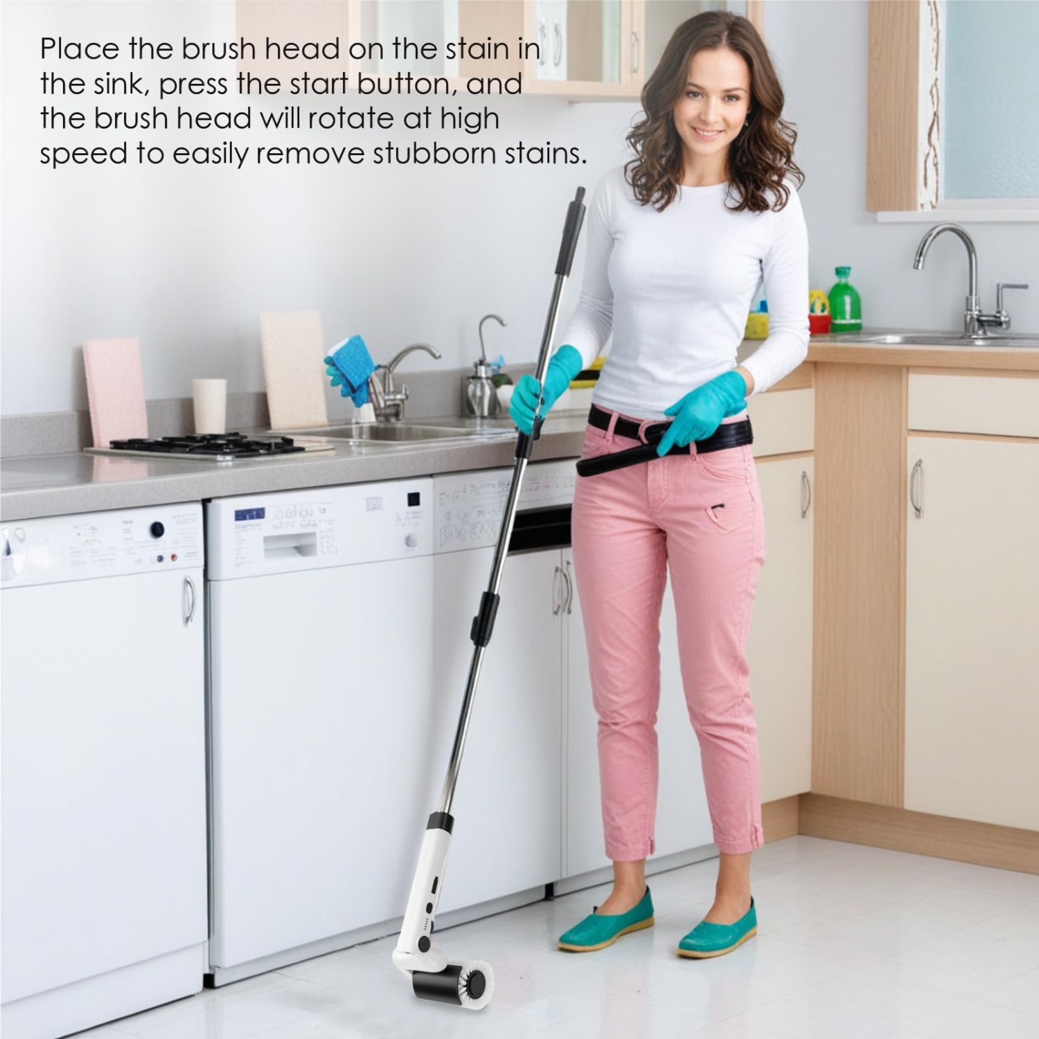 Electric Spin Scrubber- Shower Scrubber with Long Handle, Electric Cleaning Brush with Replaceable Brush Heads for Shower, Bathtub,Tile, Floor