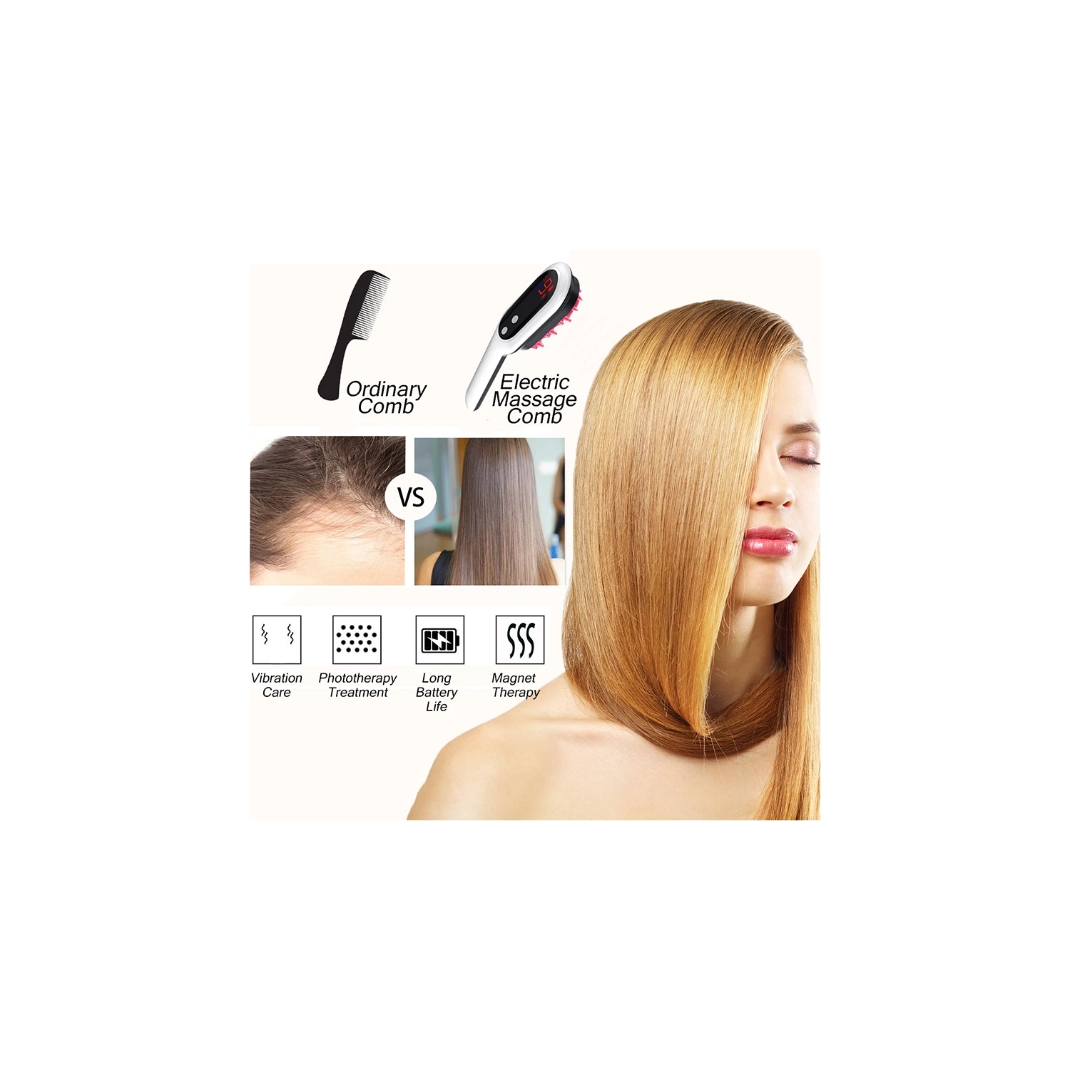 Peigne de croissance électrique Laser Infrared Hair Care Style Anti-Hair Loss Red Blue Light Relaxation Treatment Tête Massager Brosse à cheveux