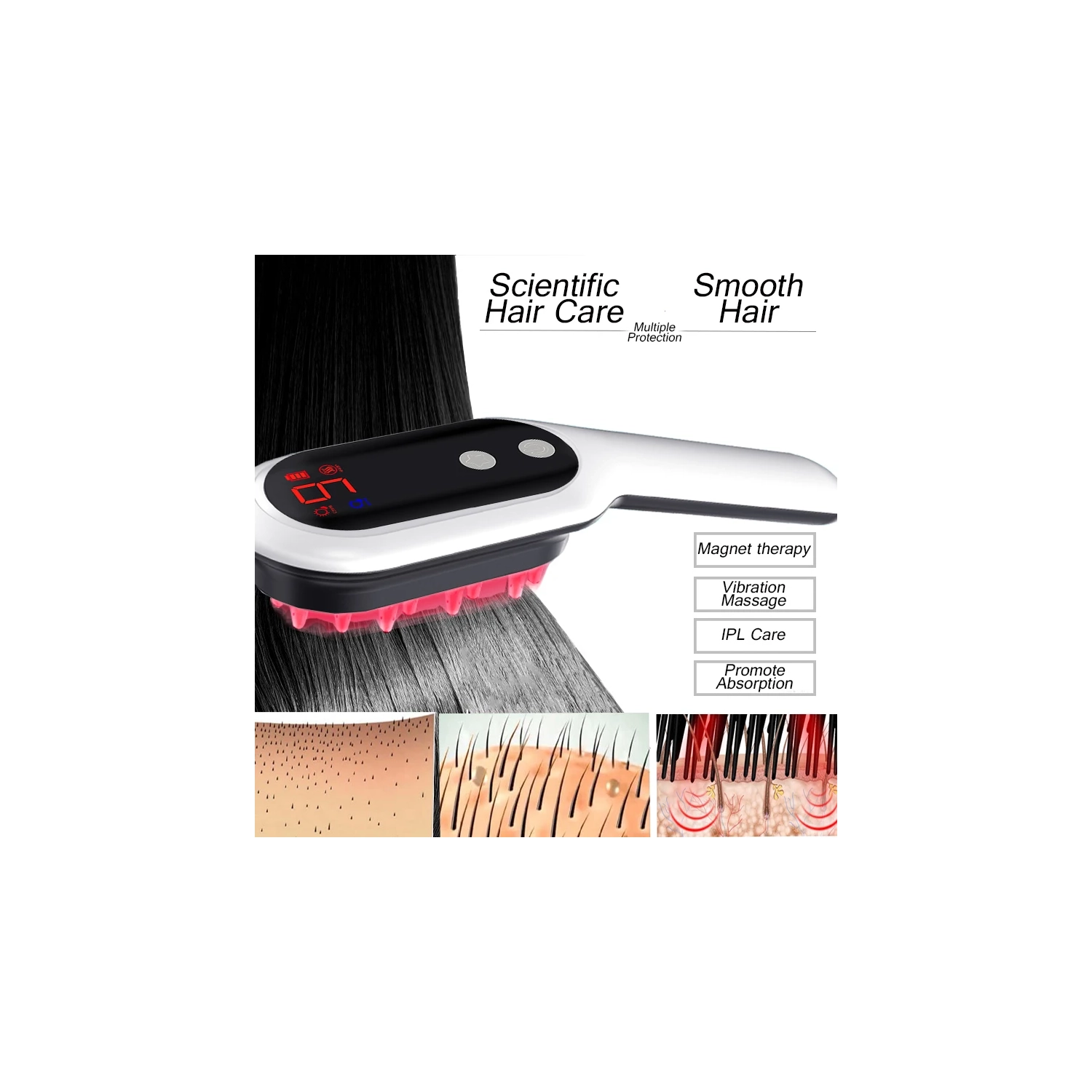 Peigne de croissance électrique Laser Infrared Hair Care Style Anti-Hair Loss Red Blue Light Relaxation Treatment Tête Massager Brosse à cheveux