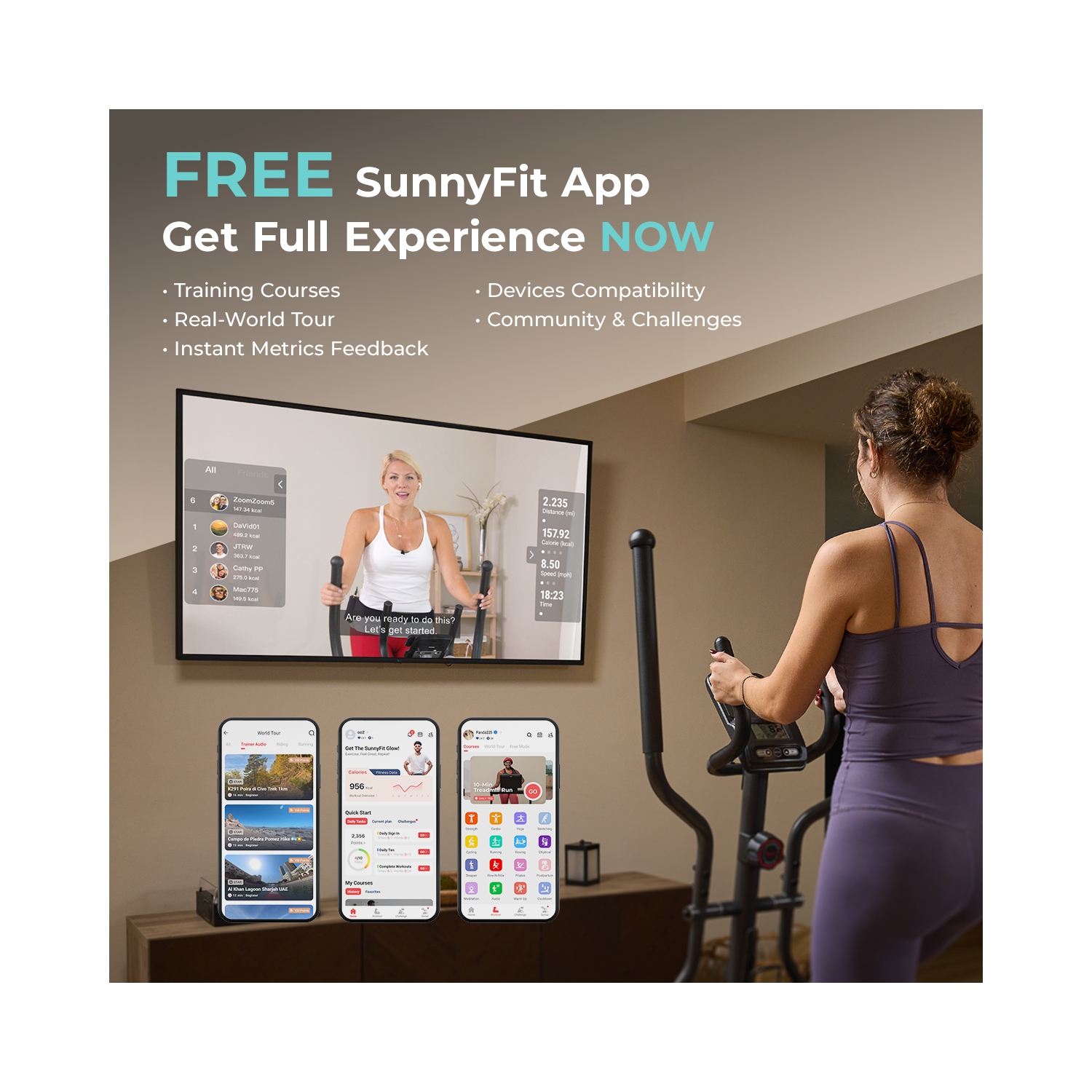 Exerciseur elliptique magnétique intelligent Pro de Sunny Health & Fitness avec bande de 16&nbsp;po - SF-E323038