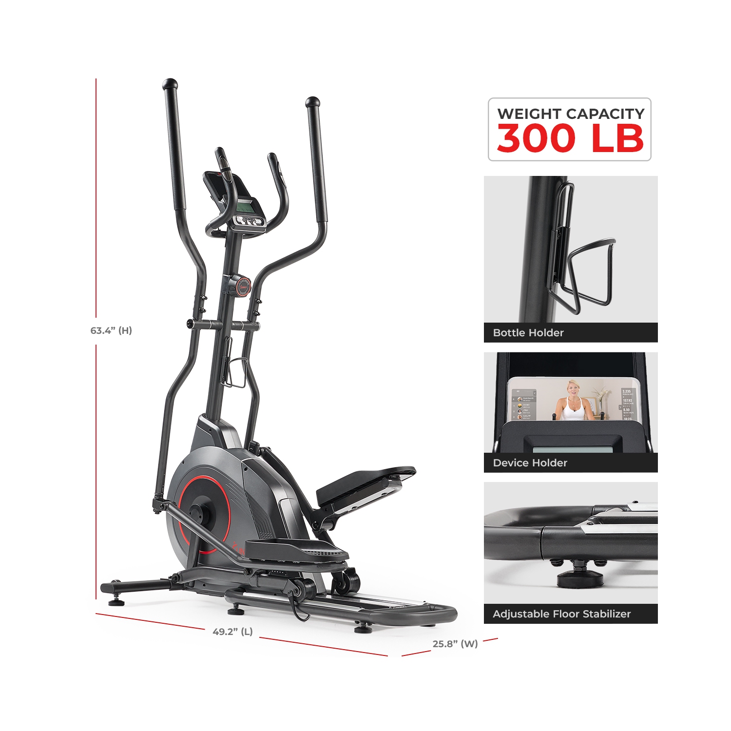 Exerciseur elliptique magnétique intelligent Pro de Sunny Health & Fitness avec bande de 16&nbsp;po - SF-E323038