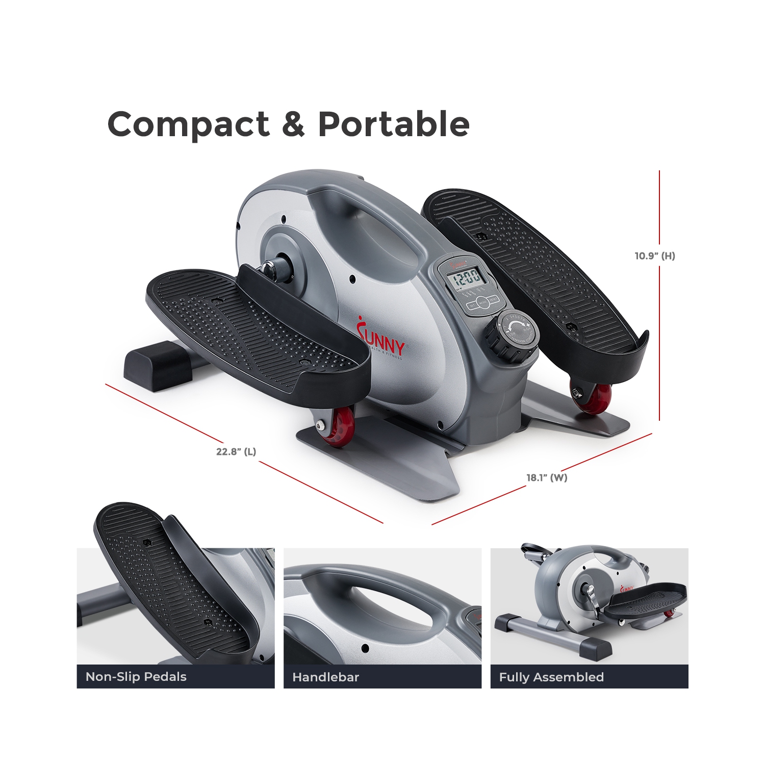 Exerciseur elliptique portatif magnétique intelligent sous le bureau de Sunny Health & Fitness - SF-E323017