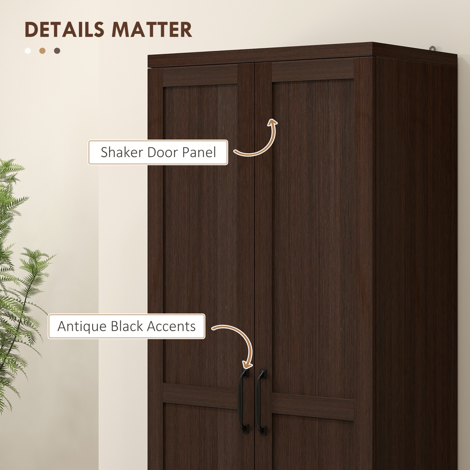 HOMCOM 63" Kitchen Pantry Cabinet with Shaker Doors, Modern Freestanding Tall Buffet Storage Cabinet with Adjustable Shelves, Distressed Dark Brown