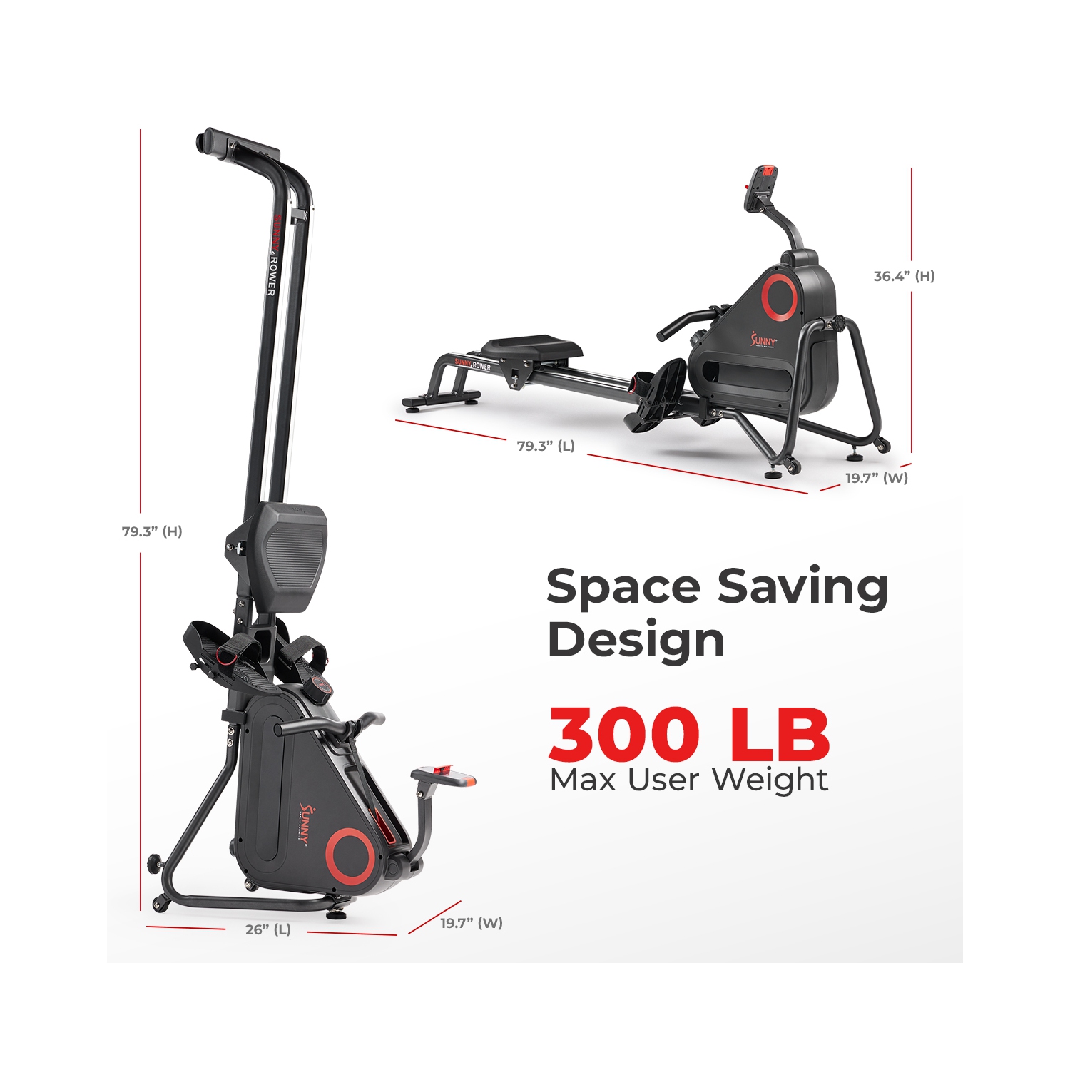 Rameur magnétique intelligent avec rail double coulissant de Sunny Health & Fitness - SF-RW523021