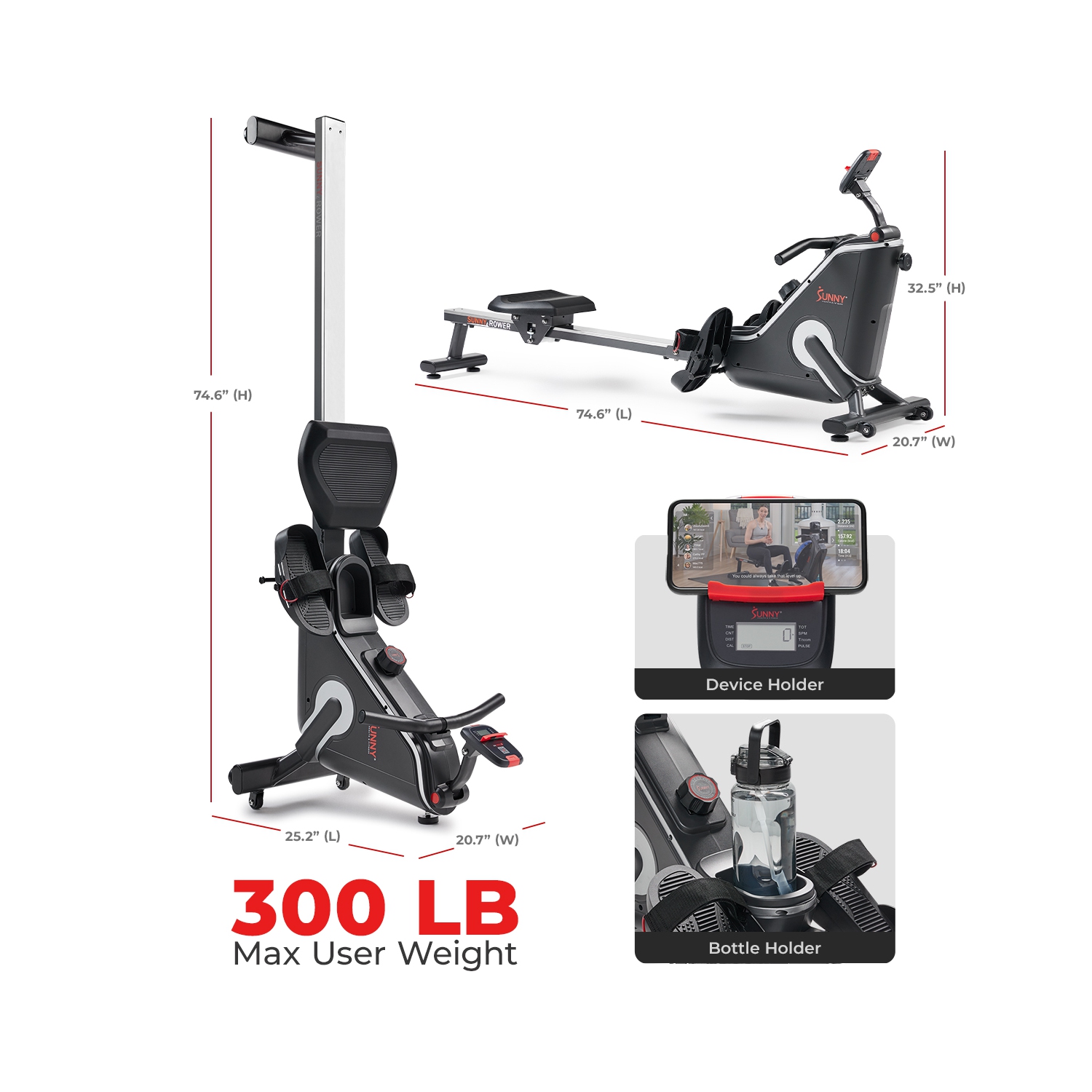 Rameur magnétique intelligent Corezy de Sunny Health & Fitness - SF-RW523043