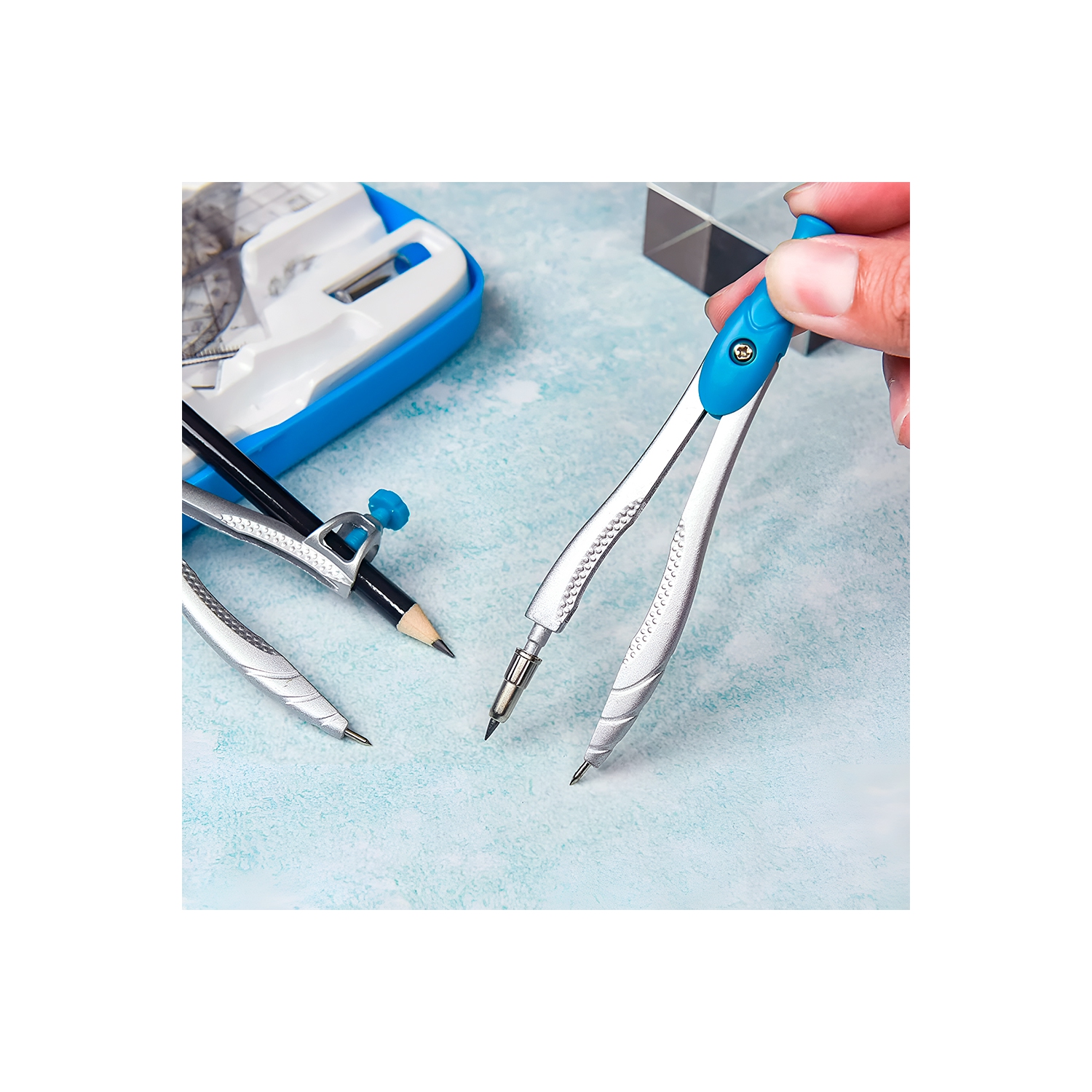 Geometry Set – 10-Piece Kit with Compass, Protractor, Rulers, Pencil, Eraser, Sharpener & More – Full Drawing Set for Students with Accurate Tools