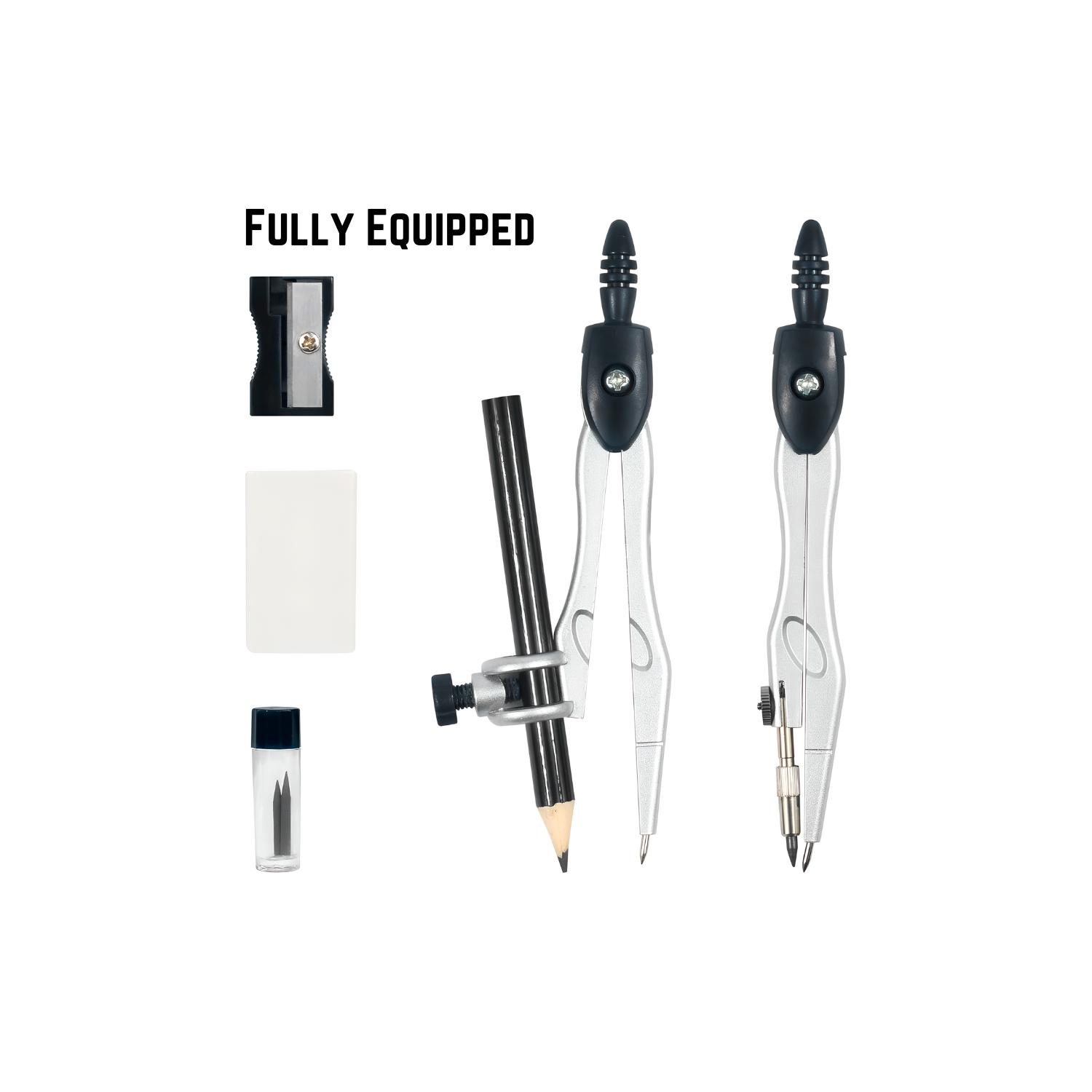 Geometry Set – 10-Piece Kit with Compass, Protractor, Rulers, Pencil, Eraser, Sharpener & More – Full Drawing Set for Students with Accurate Tools