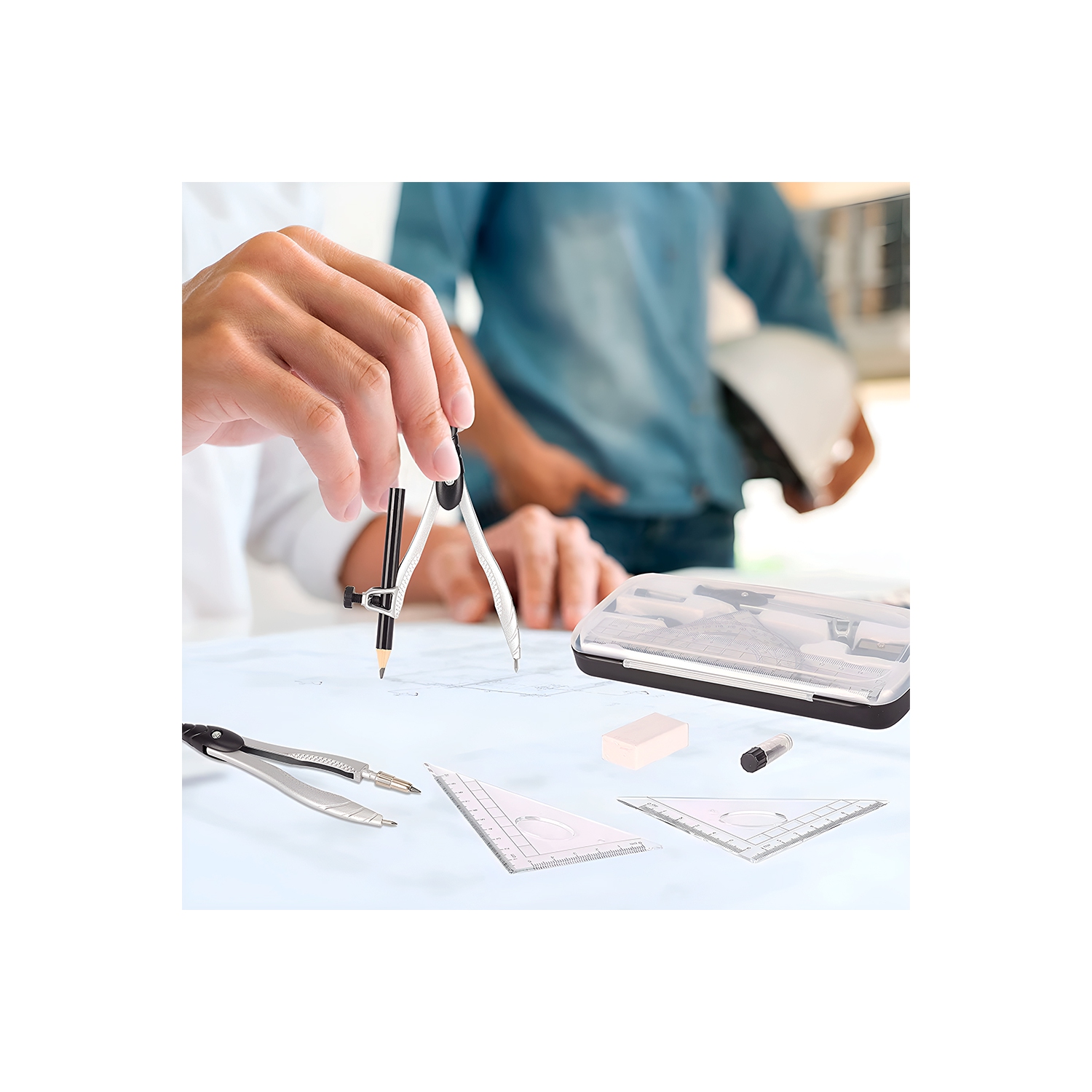 Geometry Set – 10-Piece Kit with Compass, Protractor, Rulers, Pencil, Eraser, Sharpener & More – Full Drawing Set for Students with Accurate Tools