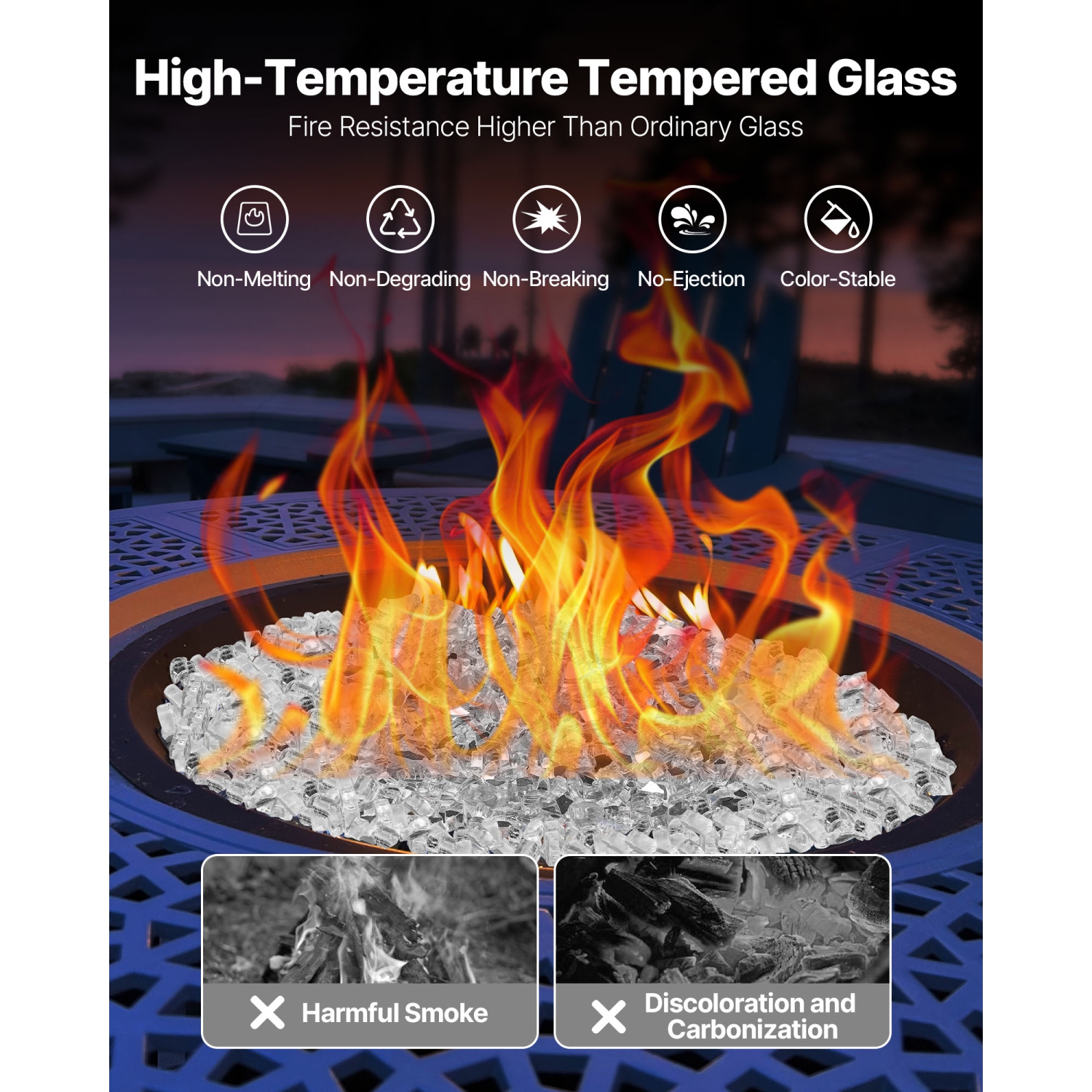 VEVOR 10 LBS / 4.5 KG Fire Glass,High-Temperature Resistant Fireplace Rocks, 1/2-Inch / 12.7 mm Reflective & Smokeless Firepit Glass Rock, High
