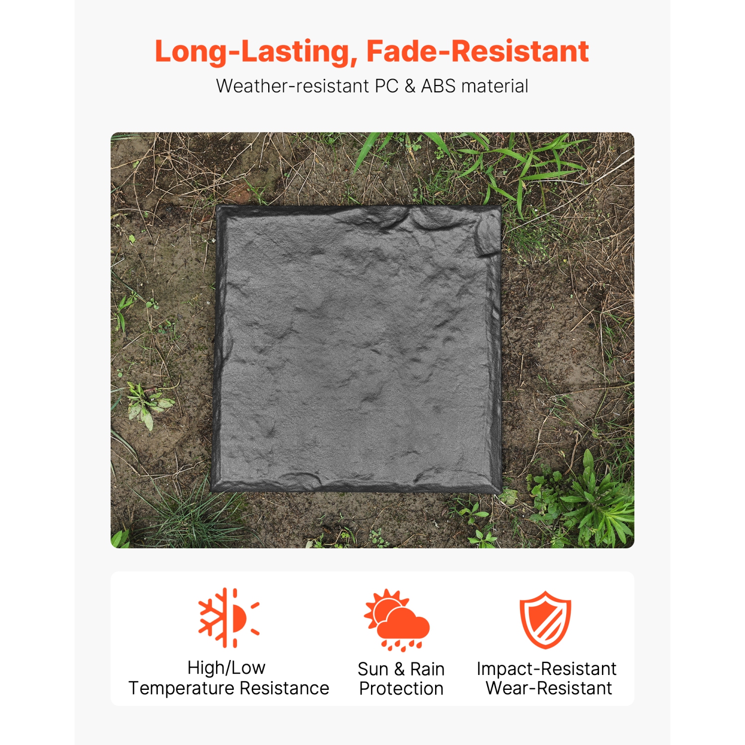 VEVOR 8Pcs 15.5 x 15.5 in Garden Stepping Stones, Decorative Stepping Stones with Stakes, Weather-Resistant Plastic Pathway Pavers, Smooth Surface,