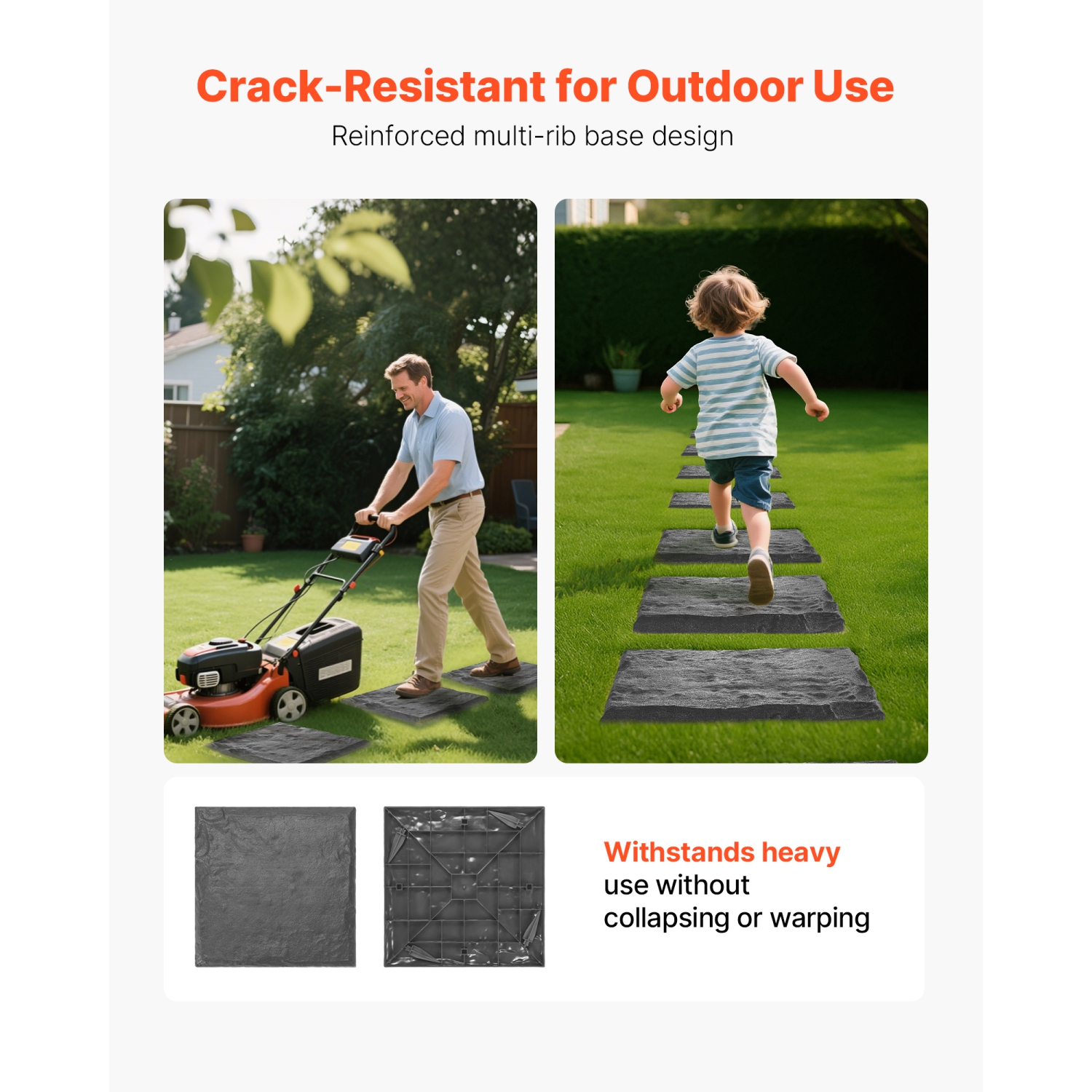 VEVOR 8Pcs 15.5 x 15.5 in Garden Stepping Stones, Decorative Stepping Stones with Stakes, Weather-Resistant Plastic Pathway Pavers, Smooth Surface,