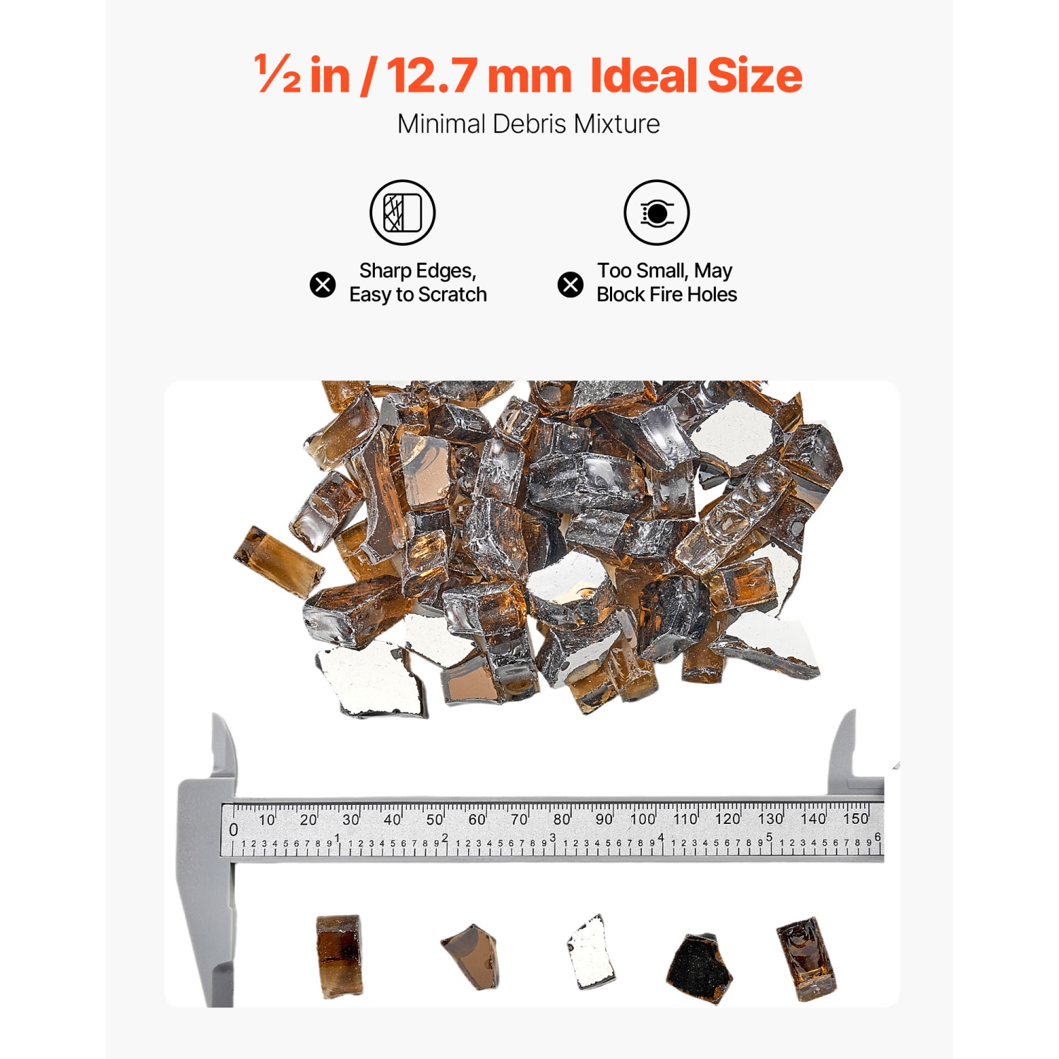 Verre ignifuge VEVOR de 20 LB/9,0 kg, roches de foyer résistantes aux températures élevées, roche en verre réflective et sans fumée