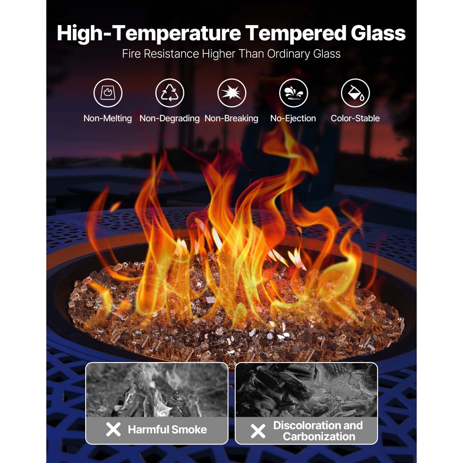 VEVOR 10 LBS / 4.5 KG Fire Glass, High-Temperature Resistant Fireplace Rocks, 1/4-Inch / 6.35 mm Reflective & Smokeless Firepit Glass Rock, High
