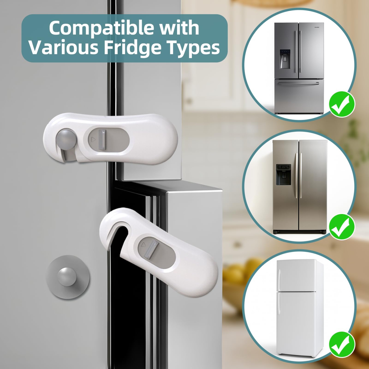 5-Pack Child Safety Fridge Locks for Kid & Pet, Baby Proof Refrigerator Lock with 3M Adhesive, Toddler Freezer Lock for Cabinet, Drawer, Oven