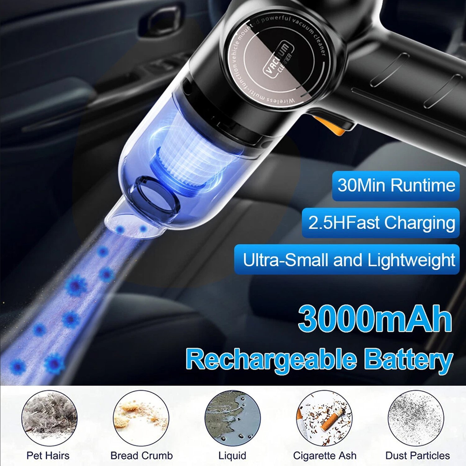 Handheld Vacuum Wireless Portable 9000Pa Strong Suction Cordless Lightweight Low-Noise, Fast Charging Multifuctional Vacuum Cleaner