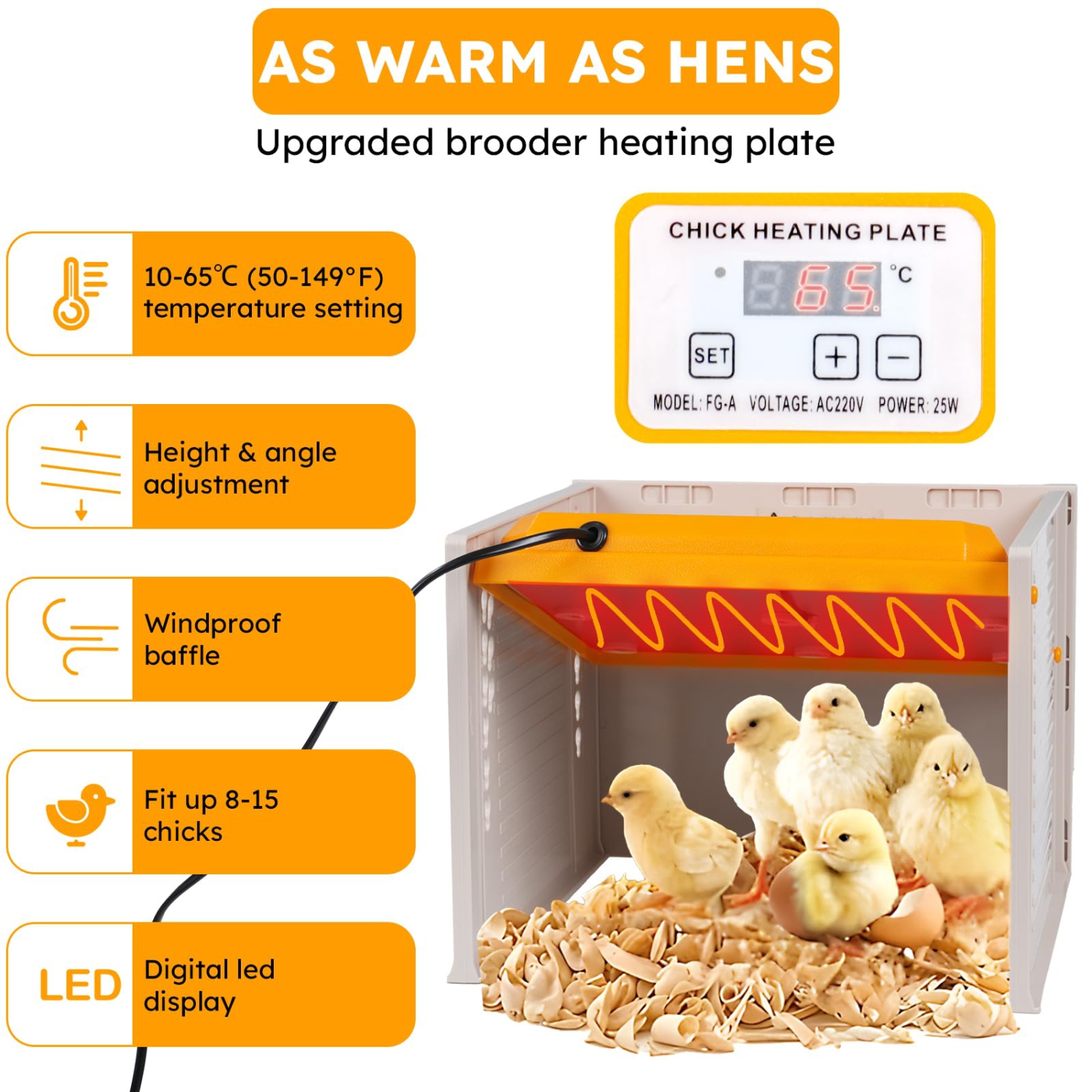 Brooder Heat for Chicks, 25W Three-Sided Windproof Chicks Heating Plate with Adjustable Height and Angle,26.5 * 27.5cm Brooder Warm