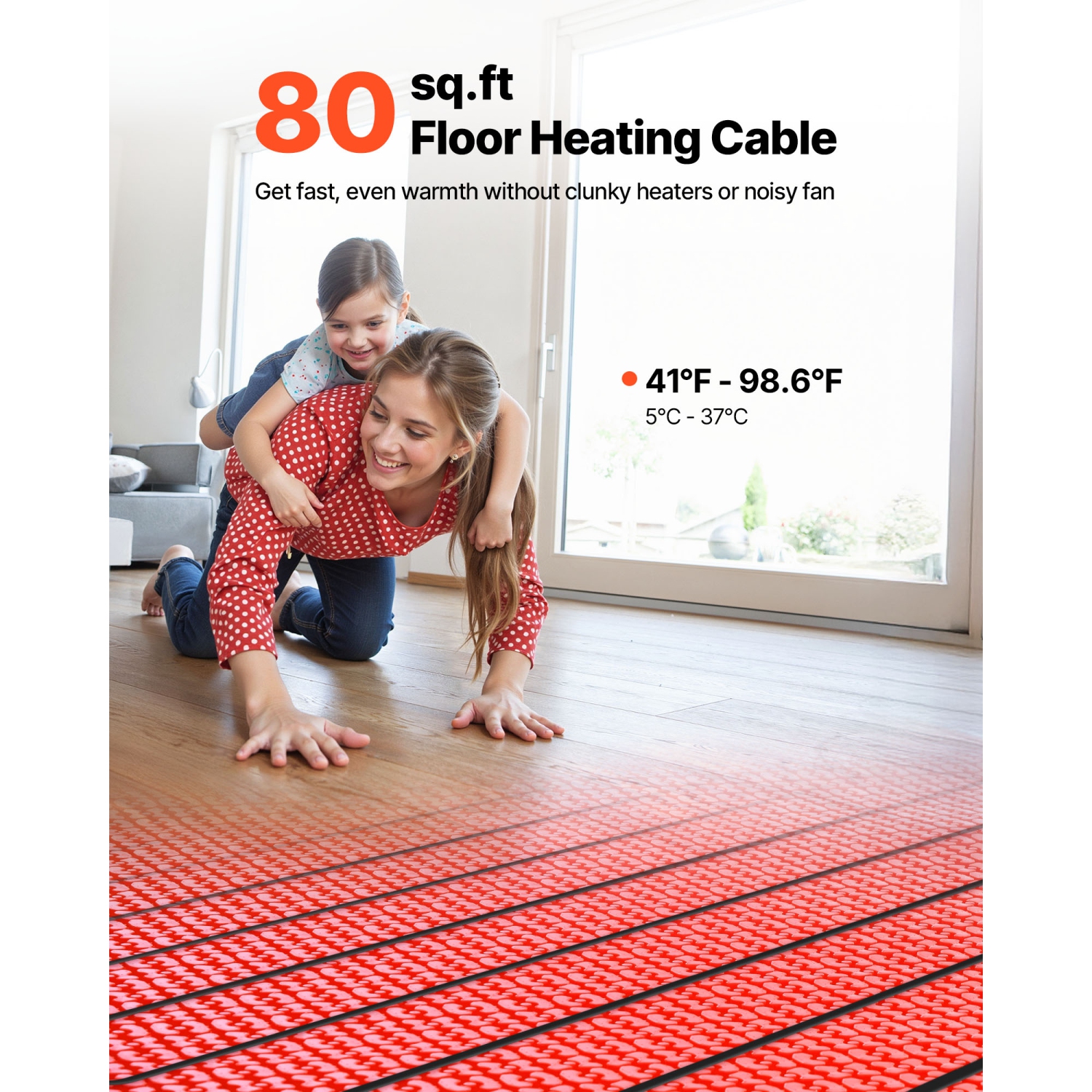 VEVOR 80 sqft Floor Heating Mat System, 120V Electric Radiant Heated Floor System, with Decoupling Membrane & Smart Control Thermostat & Alarm, Easy